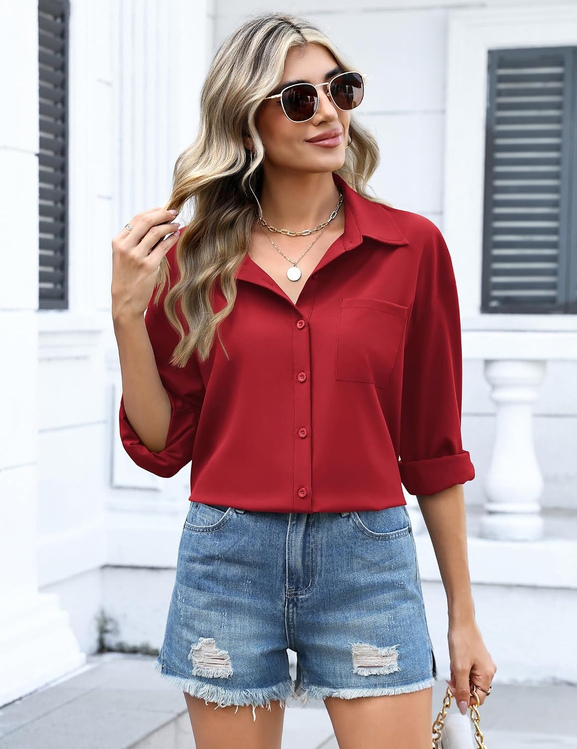 image:imageZeagoo Women Button Down Shirts Oversized Long Sleeve Blouses with PocketBred