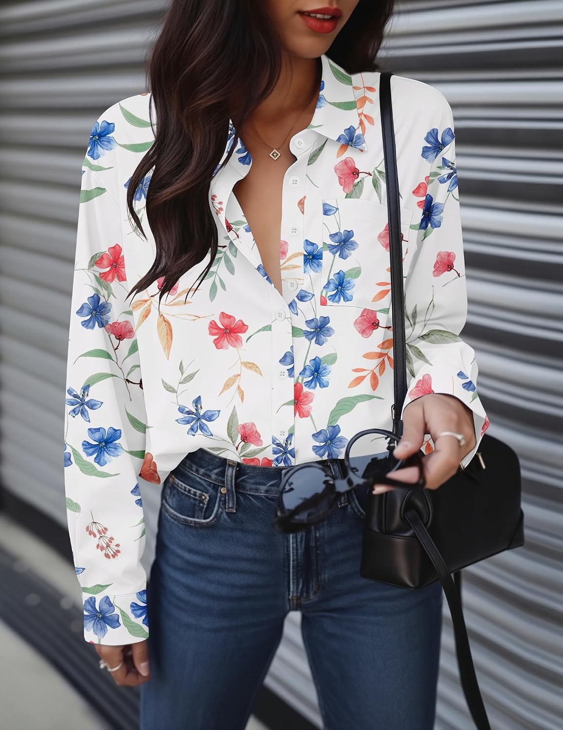 image:imageZeagoo Women Button Down Shirts Oversized Long Sleeve Blouses with PocketWf101