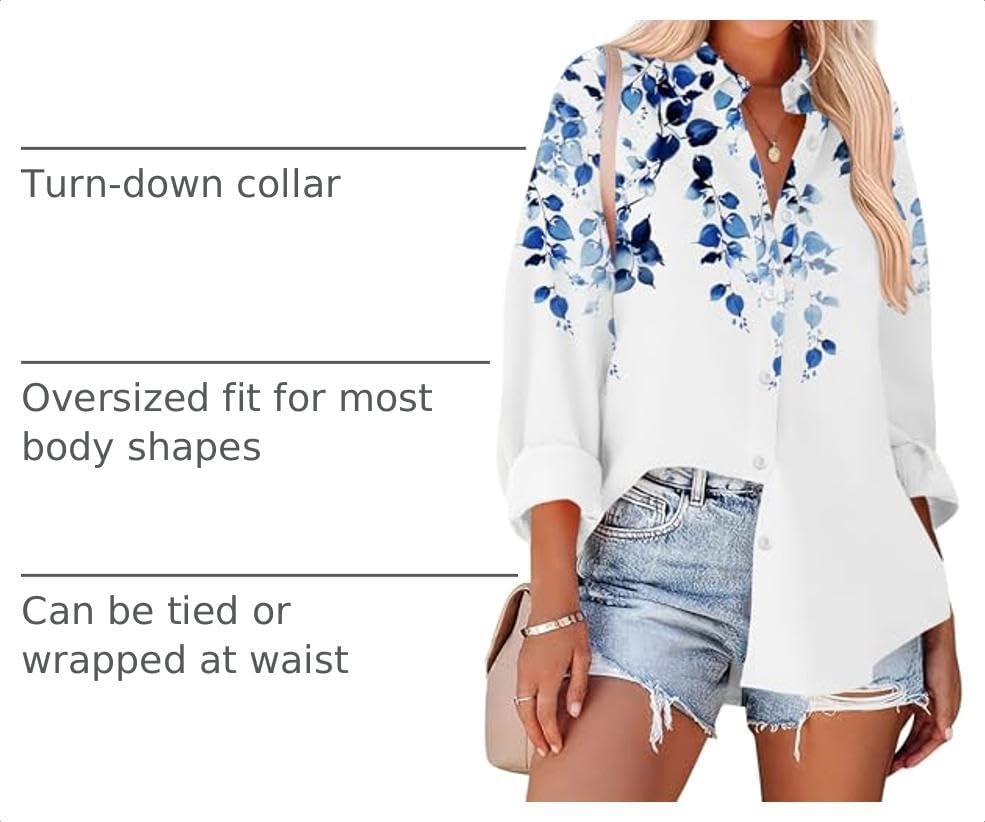 image:imageZeagoo Women Button Down Shirts Oversized Long Sleeve Blouses with PocketWf41