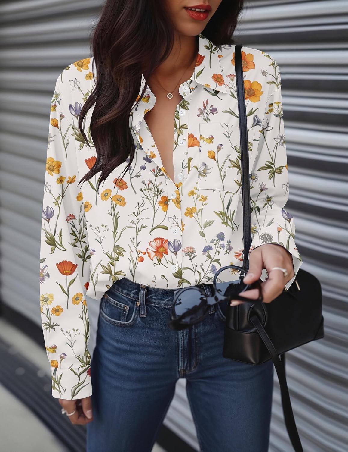 image:imageZeagoo Women Button Down Shirts Oversized Long Sleeve Blouses with PocketXh403