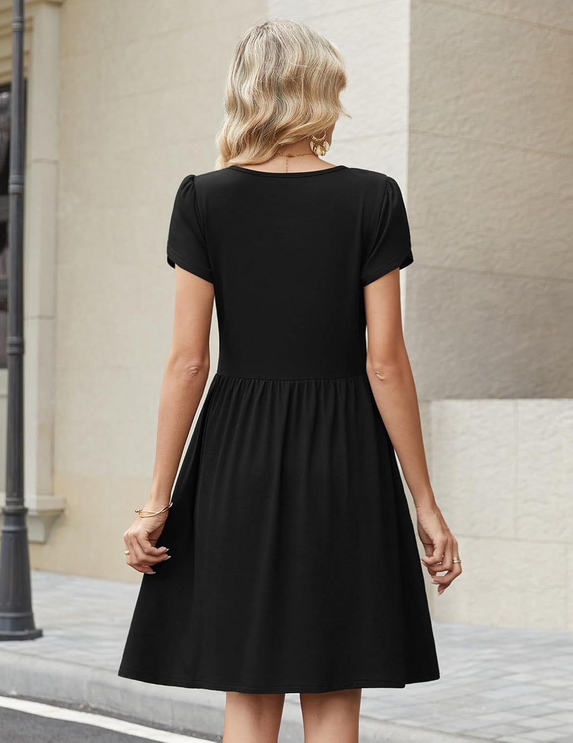 image:imageZeagoo Women Summer Dress 2026 Short Sleeve Aline Mini Dresses with Pockets Casual Swing Tshirt Dress Vocation Beach SundressBlack