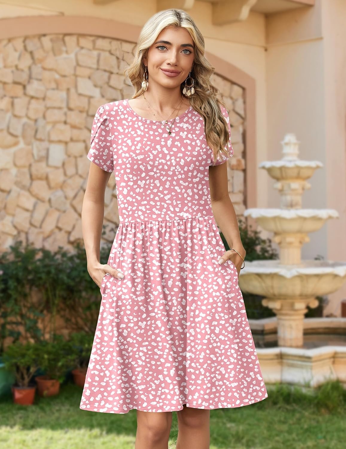 image:imageZeagoo Women Summer Dress 2026 Short Sleeve Aline Mini Dresses with Pockets Casual Swing Tshirt Dress Vocation Beach SundressJh589