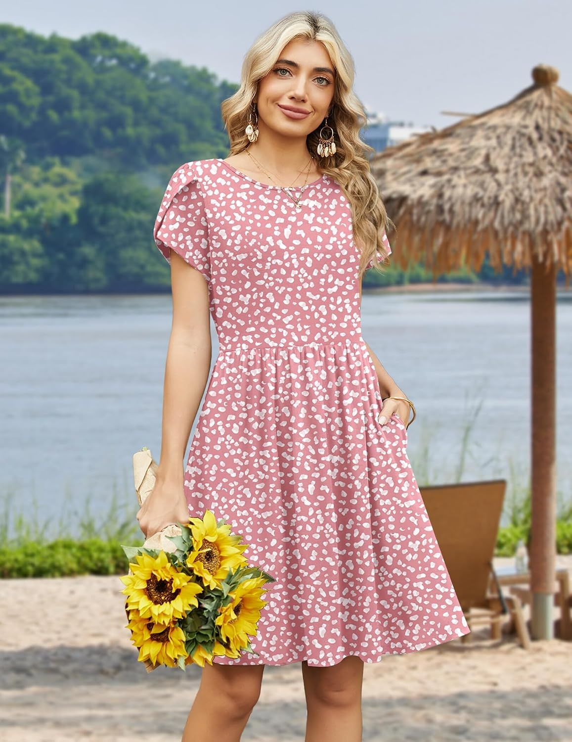 image:imageZeagoo Women Summer Dress 2026 Short Sleeve Aline Mini Dresses with Pockets Casual Swing Tshirt Dress Vocation Beach SundressJh589