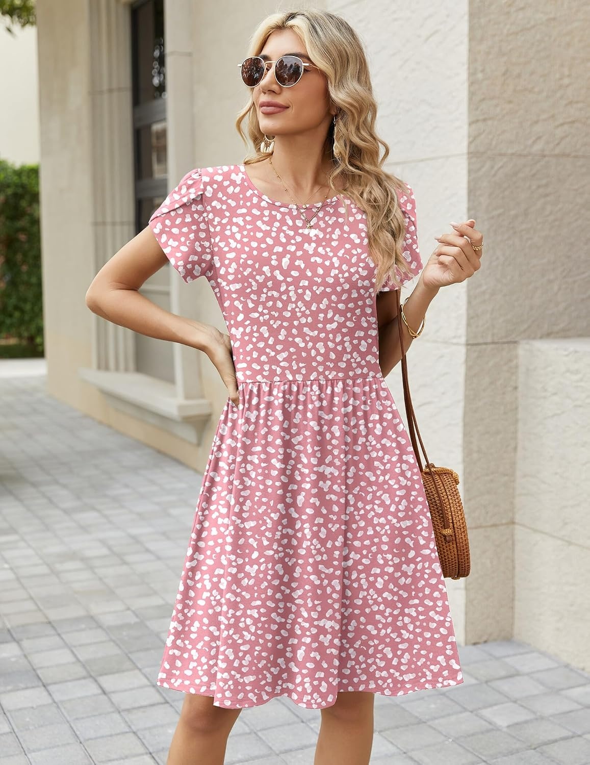 image:imageZeagoo Women Summer Dress 2026 Short Sleeve Aline Mini Dresses with Pockets Casual Swing Tshirt Dress Vocation Beach SundressJh589