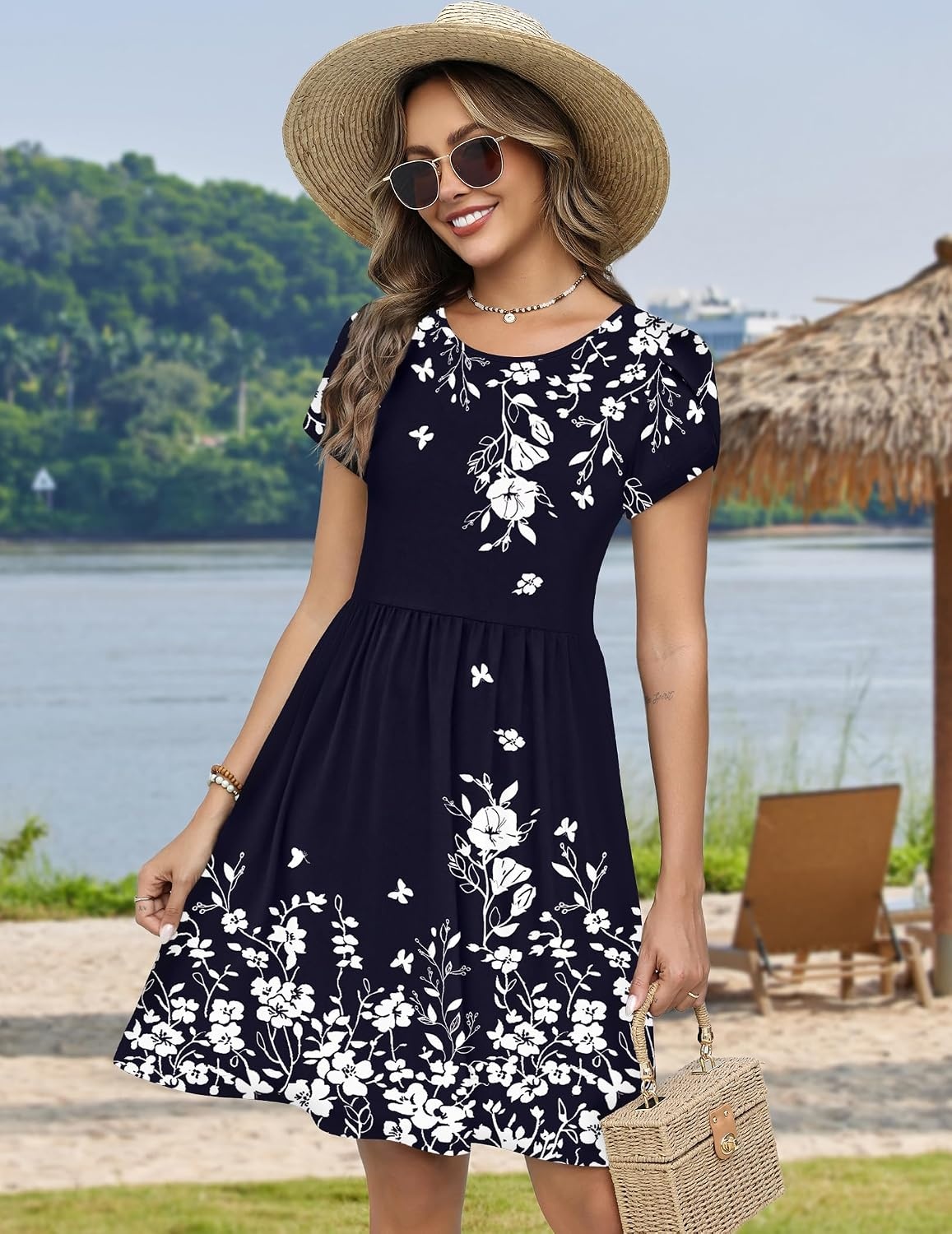 image:imageZeagoo Women Summer Dress 2026 Short Sleeve Aline Mini Dresses with Pockets Casual Swing Tshirt Dress Vocation Beach SundressSf184