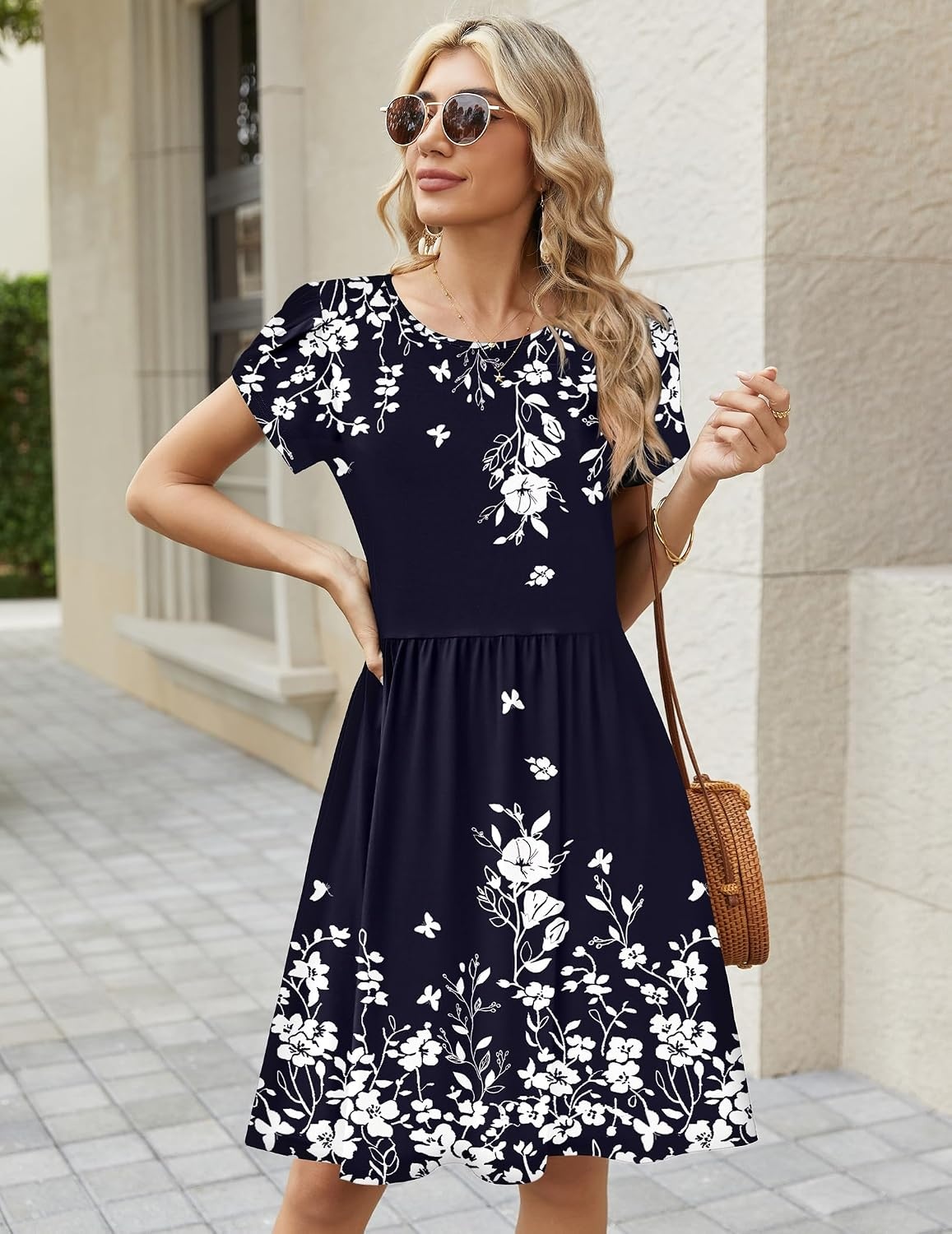 image:imageZeagoo Women Summer Dress 2026 Short Sleeve Aline Mini Dresses with Pockets Casual Swing Tshirt Dress Vocation Beach SundressSf184