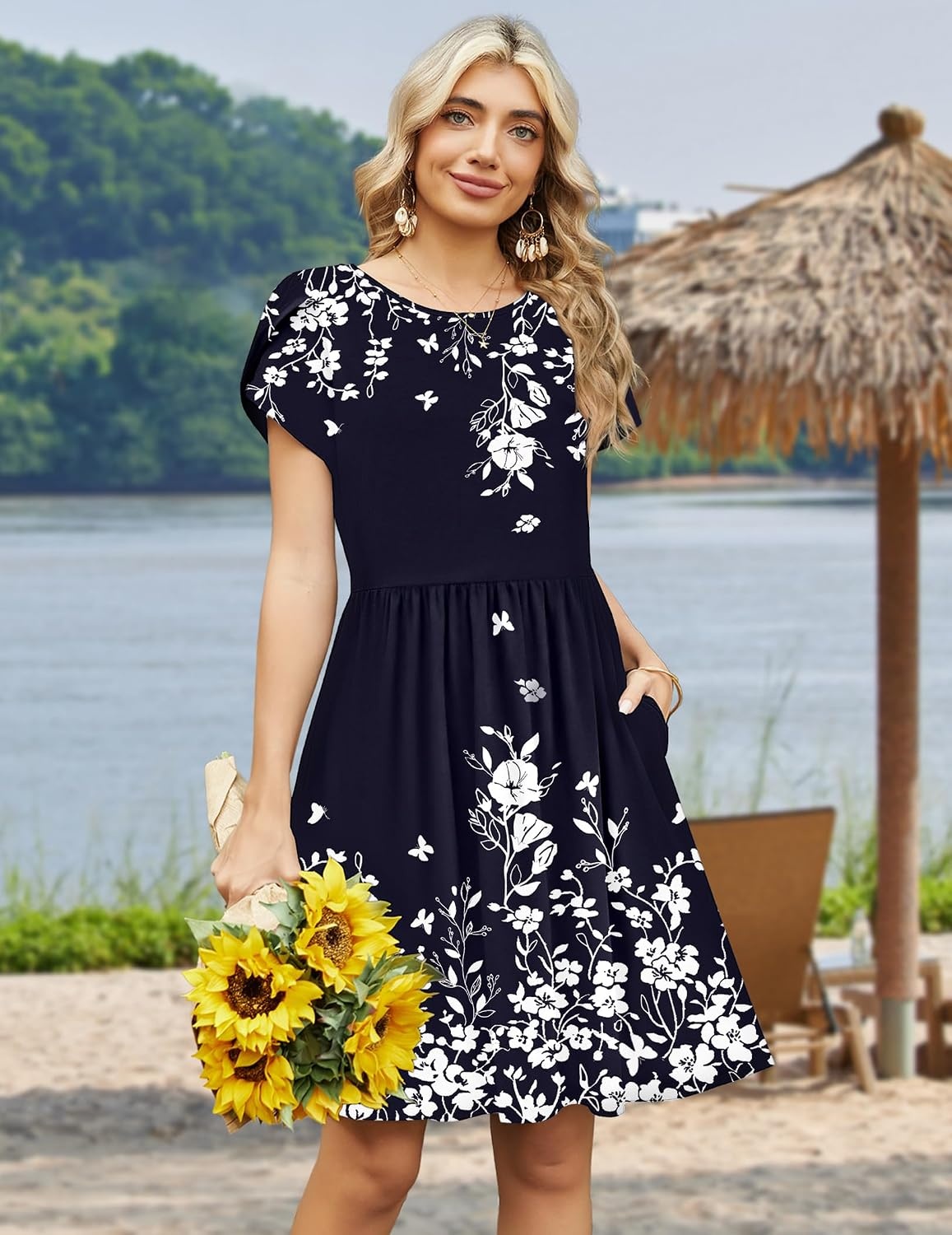 image:imageZeagoo Women Summer Dress 2026 Short Sleeve Aline Mini Dresses with Pockets Casual Swing Tshirt Dress Vocation Beach SundressSf184