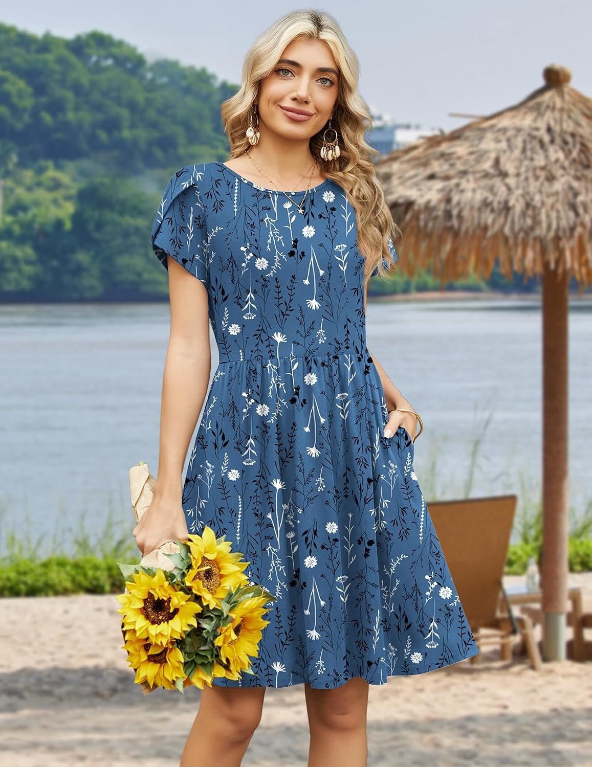 image:imageZeagoo Women Summer Dress 2026 Short Sleeve Aline Mini Dresses with Pockets Casual Swing Tshirt Dress Vocation Beach SundressSf334