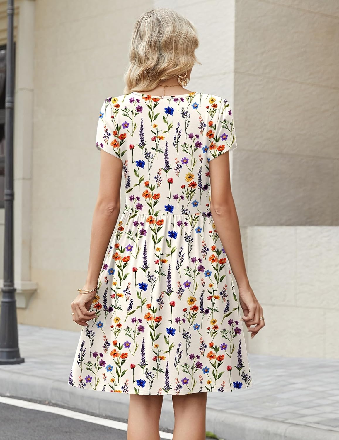 image:imageZeagoo Women Summer Dress 2026 Short Sleeve Aline Mini Dresses with Pockets Casual Swing Tshirt Dress Vocation Beach SundressWhite Print