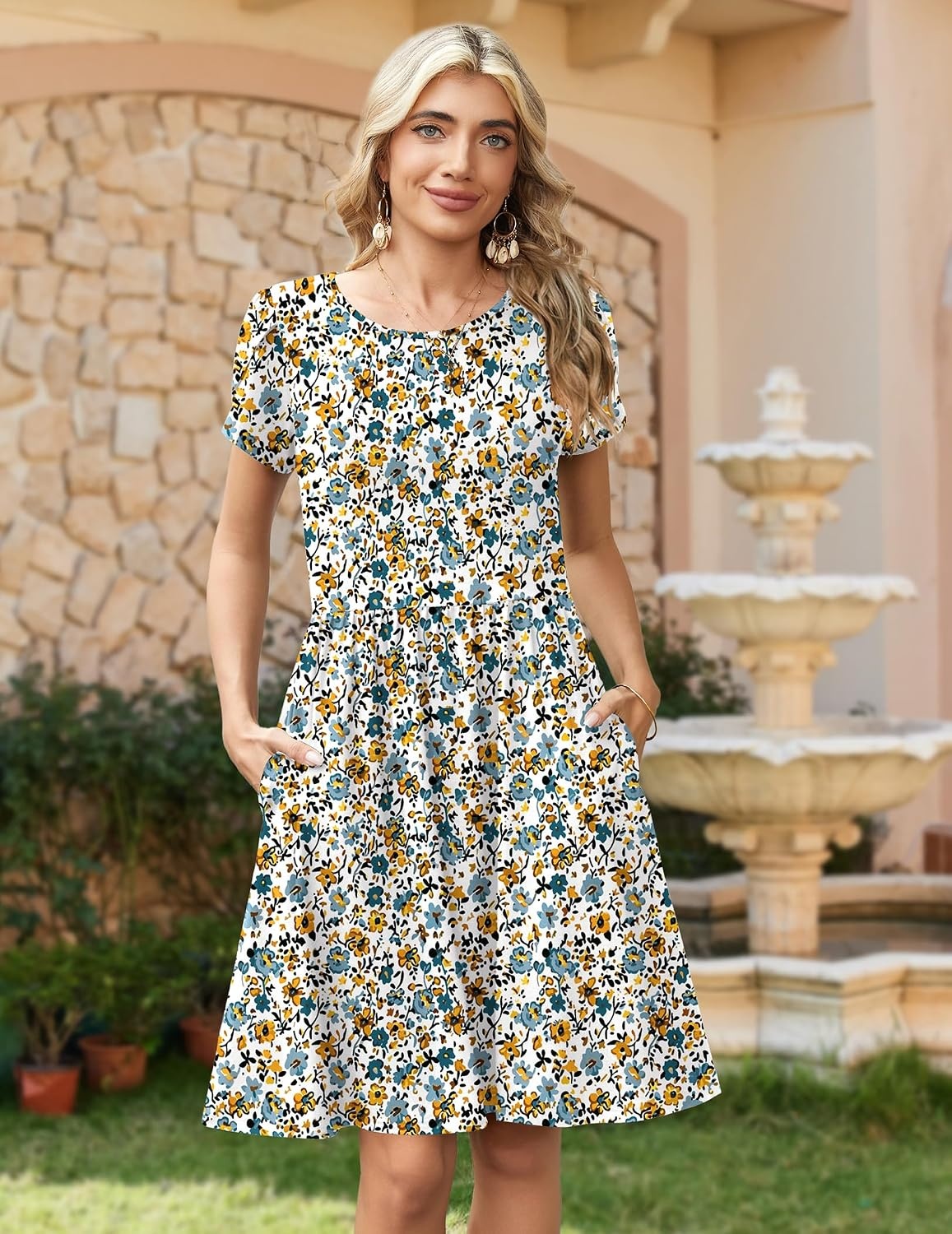 image:imageZeagoo Women Summer Dress 2026 Short Sleeve Aline Mini Dresses with Pockets Casual Swing Tshirt Dress Vocation Beach SundressXh366
