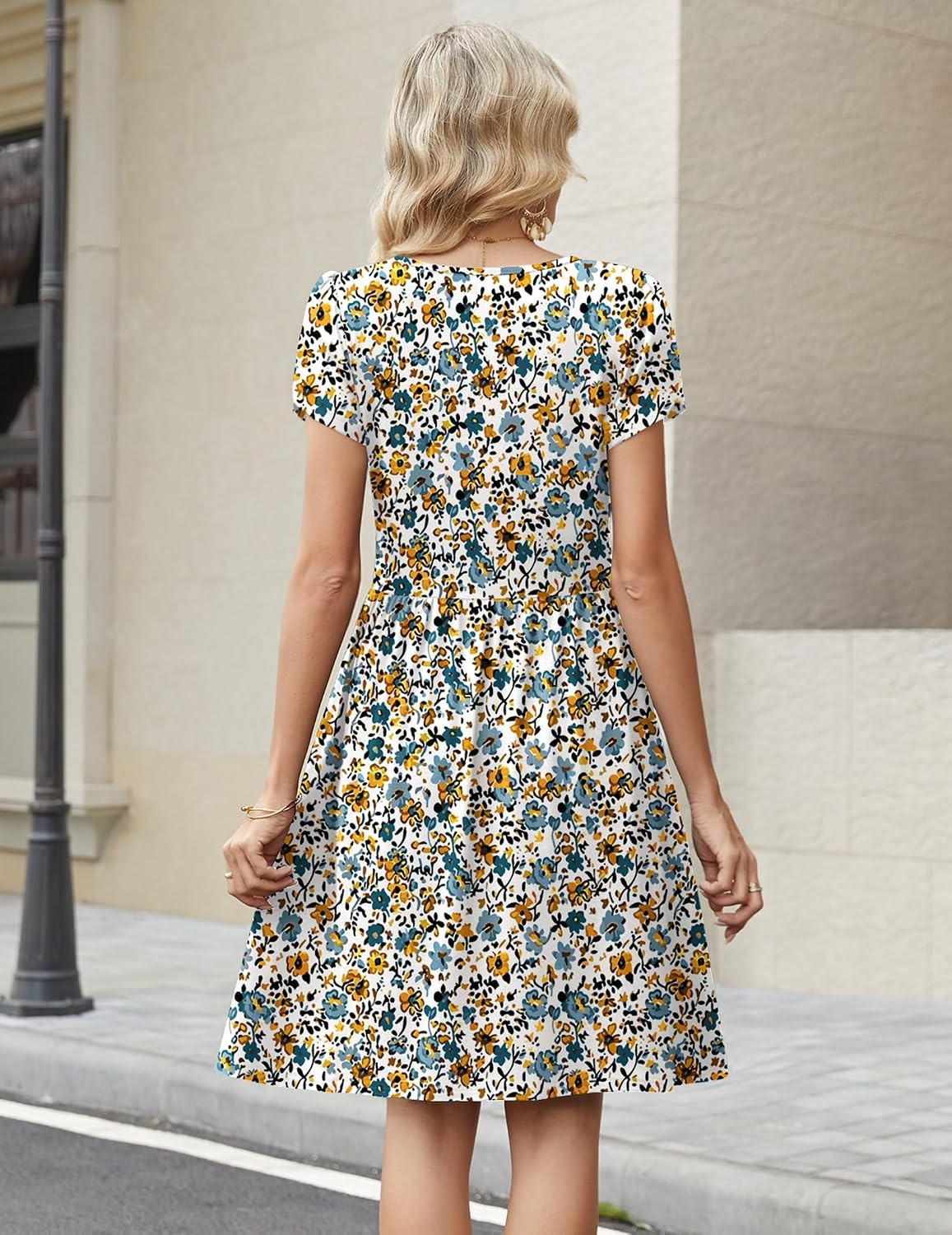 image:imageZeagoo Women Summer Dress 2026 Short Sleeve Aline Mini Dresses with Pockets Casual Swing Tshirt Dress Vocation Beach SundressXh366