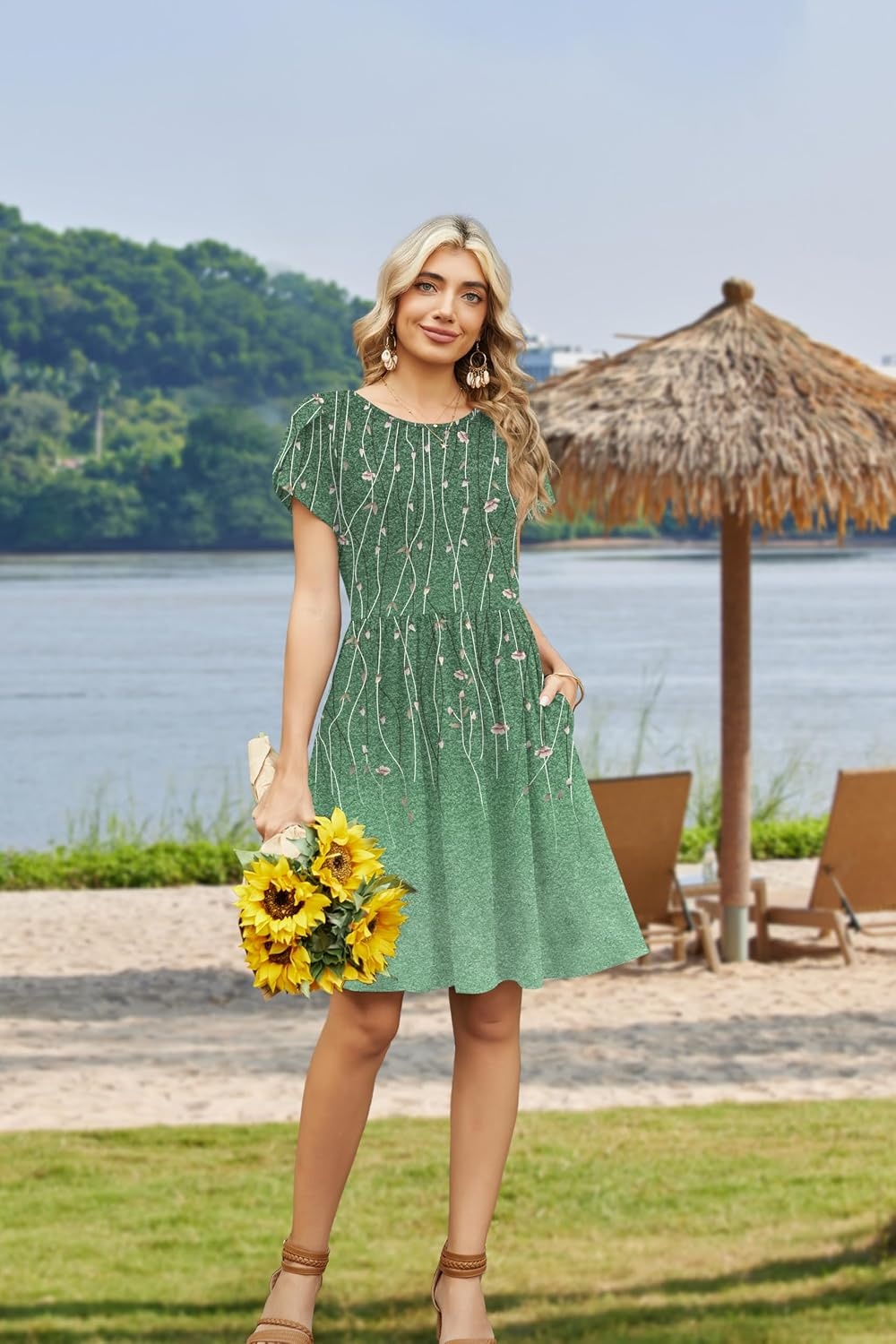 image:imageZeagoo Women Summer Dress 2026 Short Sleeve Aline Mini Dresses with Pockets Casual Swing Tshirt Dress Vocation Beach SundressXh509