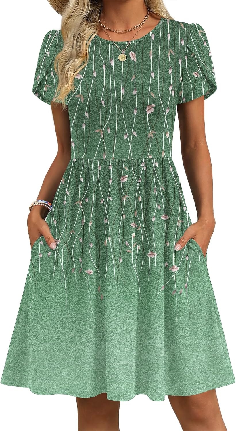 image:imageZeagoo Women Summer Dress 2026 Short Sleeve Aline Mini Dresses with Pockets Casual Swing Tshirt Dress Vocation Beach SundressXh509