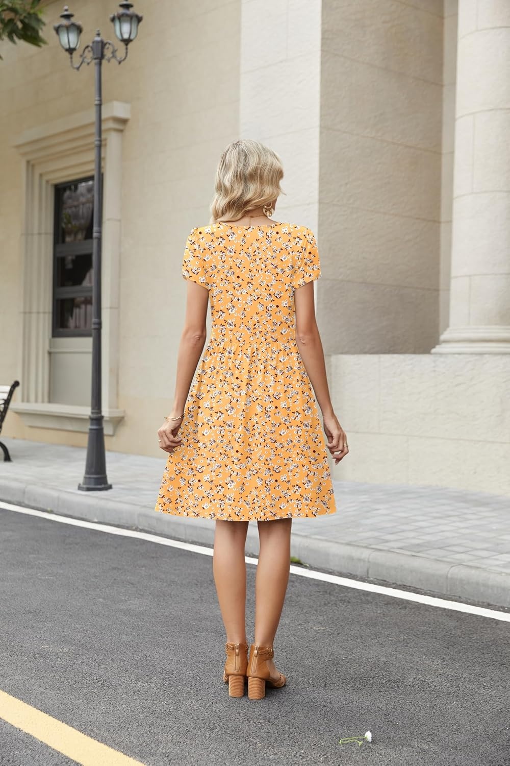 image:imageZeagoo Women Summer Dress 2026 Short Sleeve Aline Mini Dresses with Pockets Casual Swing Tshirt Dress Vocation Beach SundressYellow Floral