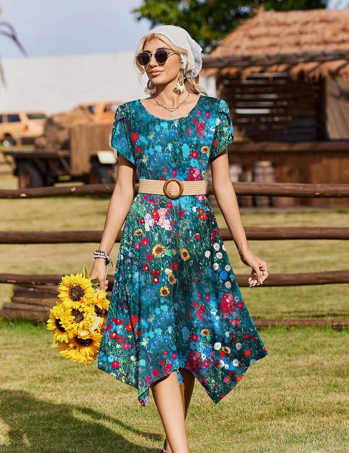 image:imageZeagoo Womens Casual Dress for Summer Loose Hankerchief Flare Midi Sundress02 Blue