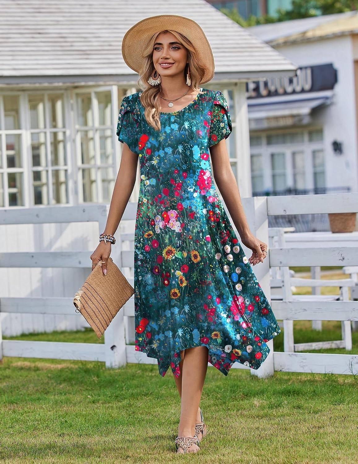 image:imageZeagoo Womens Casual Dress for Summer Loose Hankerchief Flare Midi Sundress02 Blue