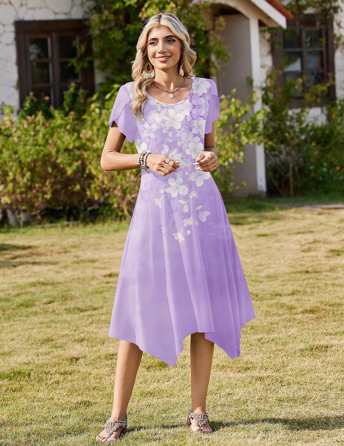 image:imageZeagoo Womens Casual Dress for Summer Loose Hankerchief Flare Midi Sundress02 Purple