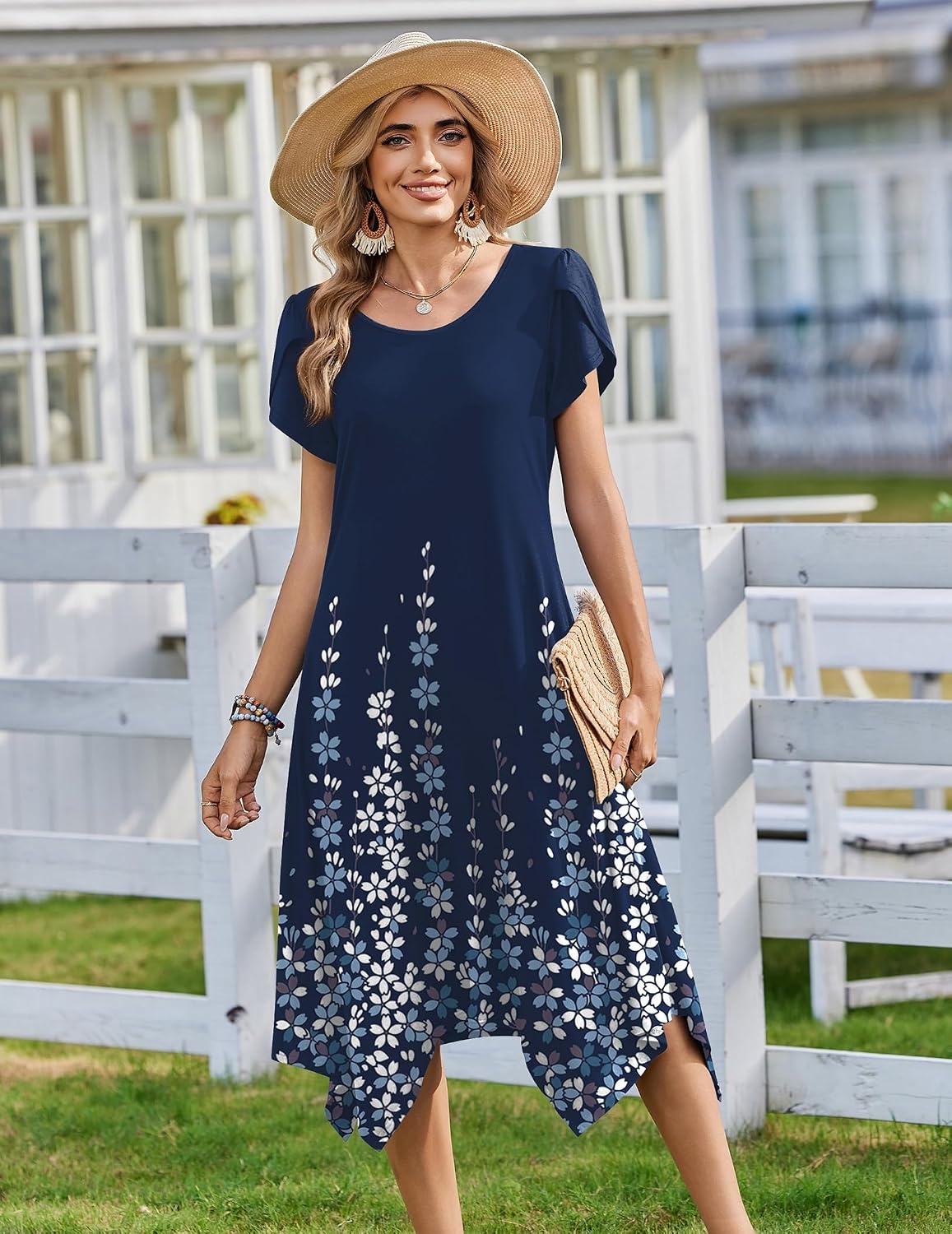 image:imageZeagoo Womens Casual Dress for Summer Loose Hankerchief Flare Midi Sundress03 Blue