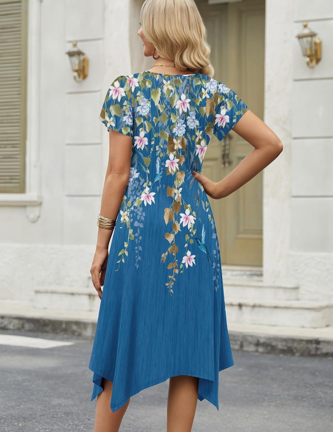 image:imageZeagoo Womens Casual Dress for Summer Loose Hankerchief Flare Midi Sundress05 Blue