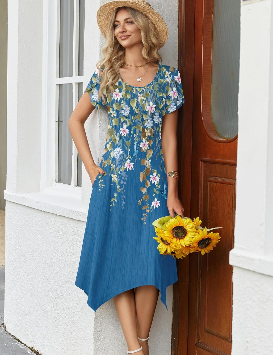image:imageZeagoo Womens Casual Dress for Summer Loose Hankerchief Flare Midi Sundress05 Blue