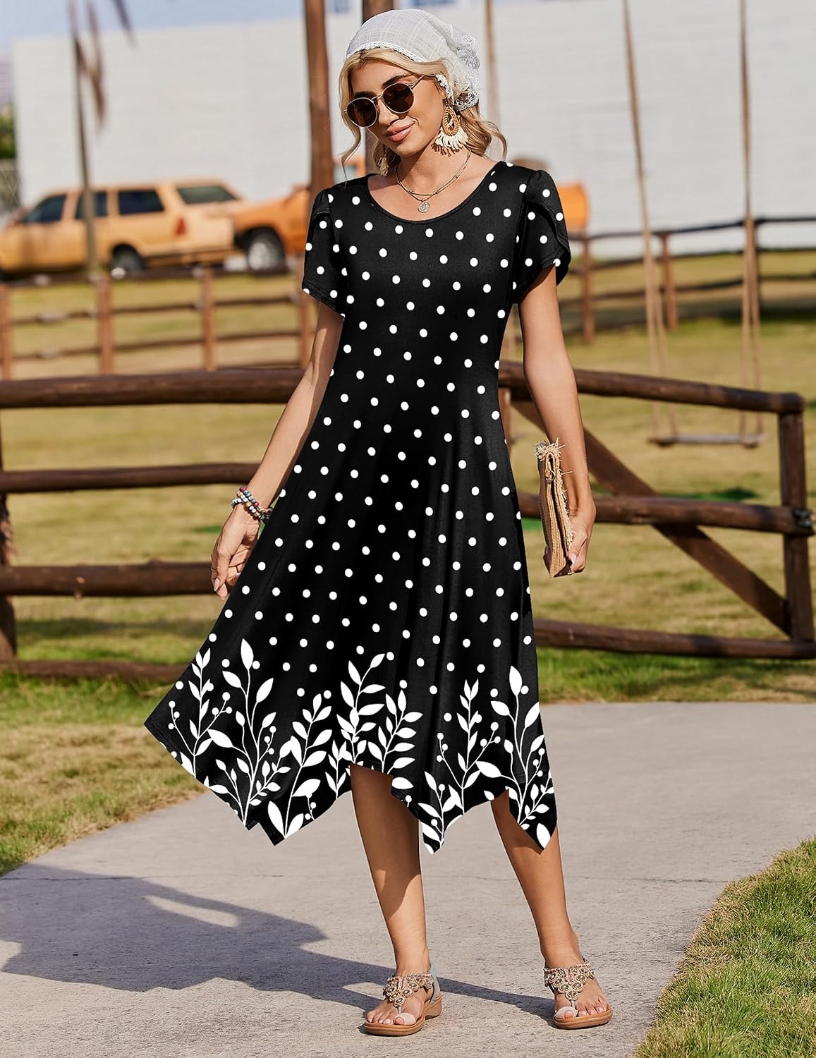 image:imageZeagoo Womens Casual Dress for Summer Loose Hankerchief Flare Midi SundressBlack Sp122