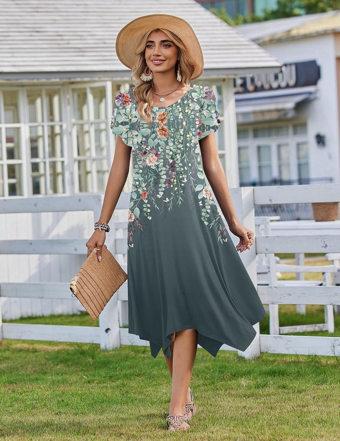 image:imageZeagoo Womens Casual Dress for Summer Loose Hankerchief Flare Midi SundressGrey Floral