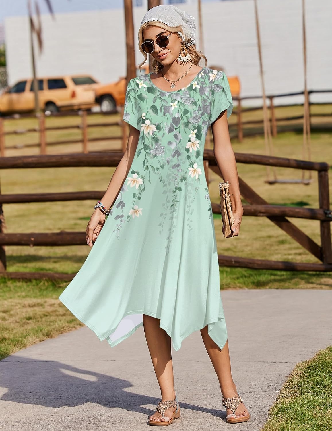 image:imageZeagoo Womens Casual Dress for Summer Loose Hankerchief Flare Midi SundressLight Green
