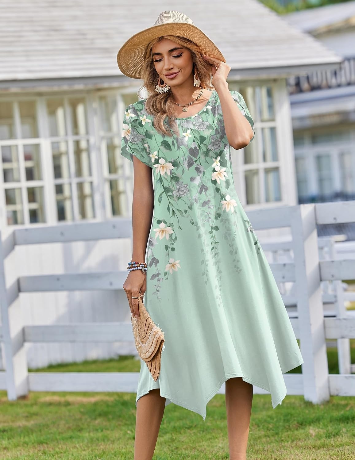 image:imageZeagoo Womens Casual Dress for Summer Loose Hankerchief Flare Midi SundressLight Green