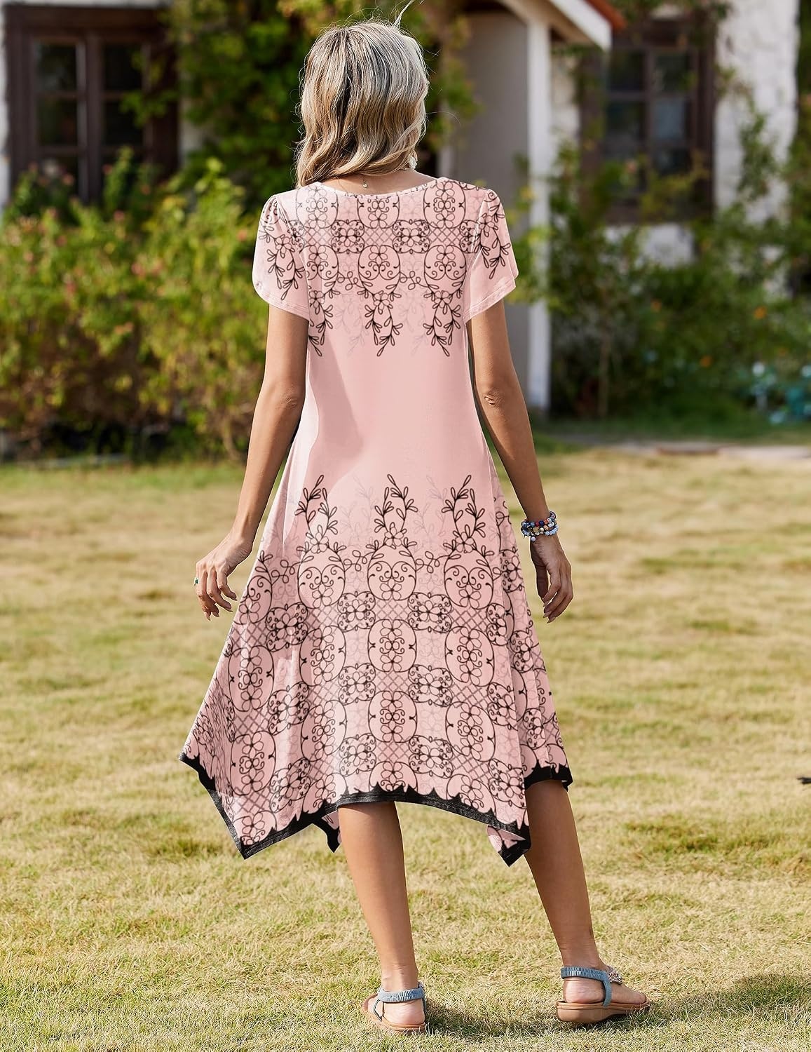 image:imageZeagoo Womens Casual Dress for Summer Loose Hankerchief Flare Midi SundressPink Sf292