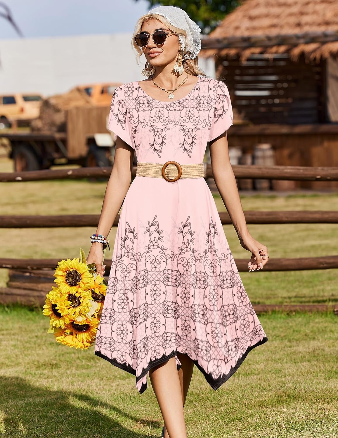 image:imageZeagoo Womens Casual Dress for Summer Loose Hankerchief Flare Midi SundressPink Sf292