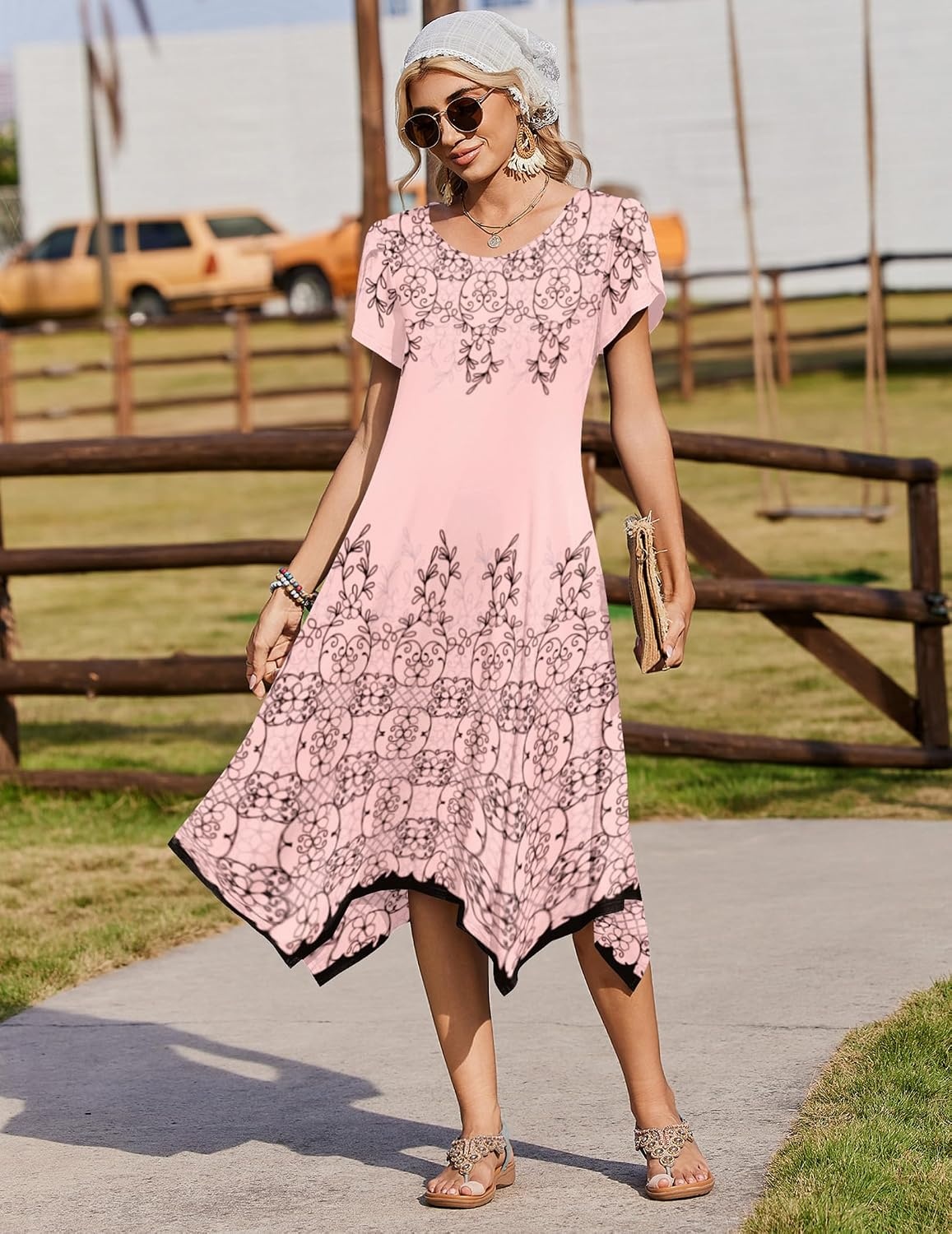 image:imageZeagoo Womens Casual Dress for Summer Loose Hankerchief Flare Midi SundressPink Sf292