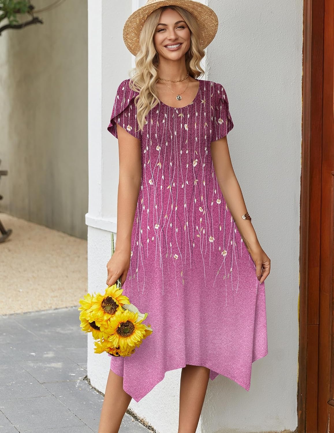 image:imageZeagoo Womens Casual Dress for Summer Loose Hankerchief Flare Midi SundressPurple