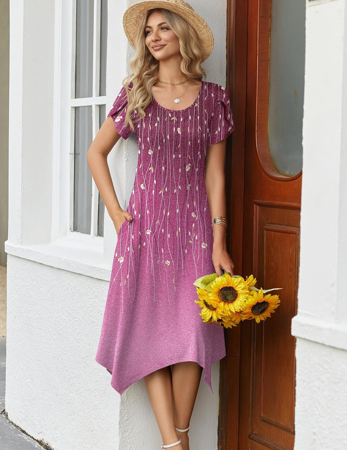 image:imageZeagoo Womens Casual Dress for Summer Loose Hankerchief Flare Midi SundressPurple