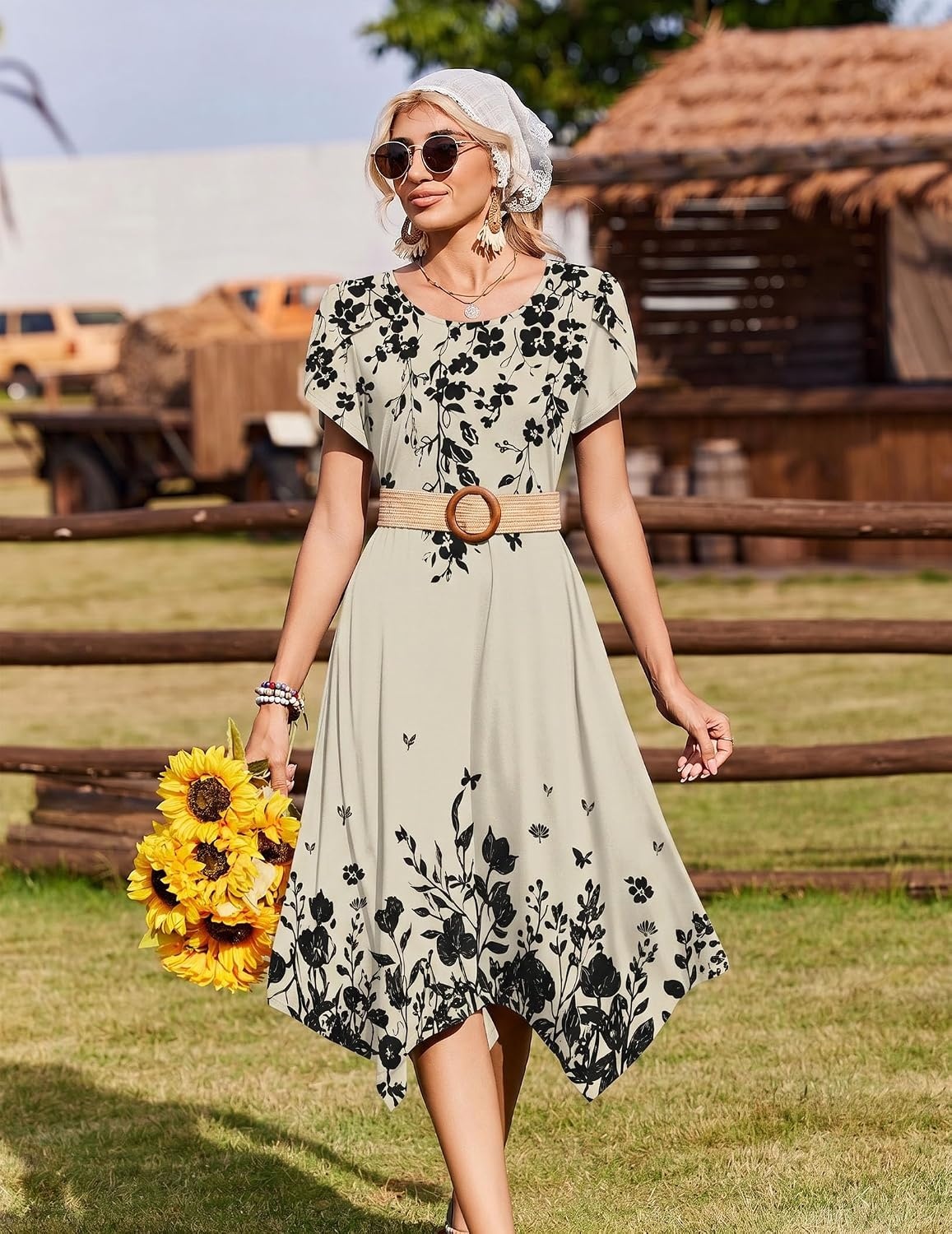 image:imageZeagoo Womens Casual Dress for Summer Loose Hankerchief Flare Midi SundressSf364