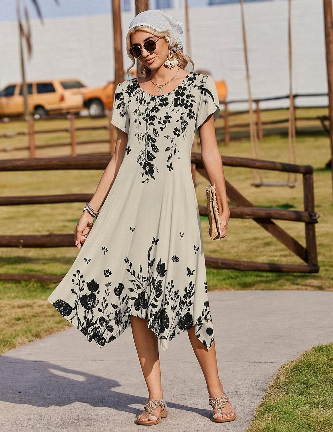 image:imageZeagoo Womens Casual Dress for Summer Loose Hankerchief Flare Midi SundressSf364