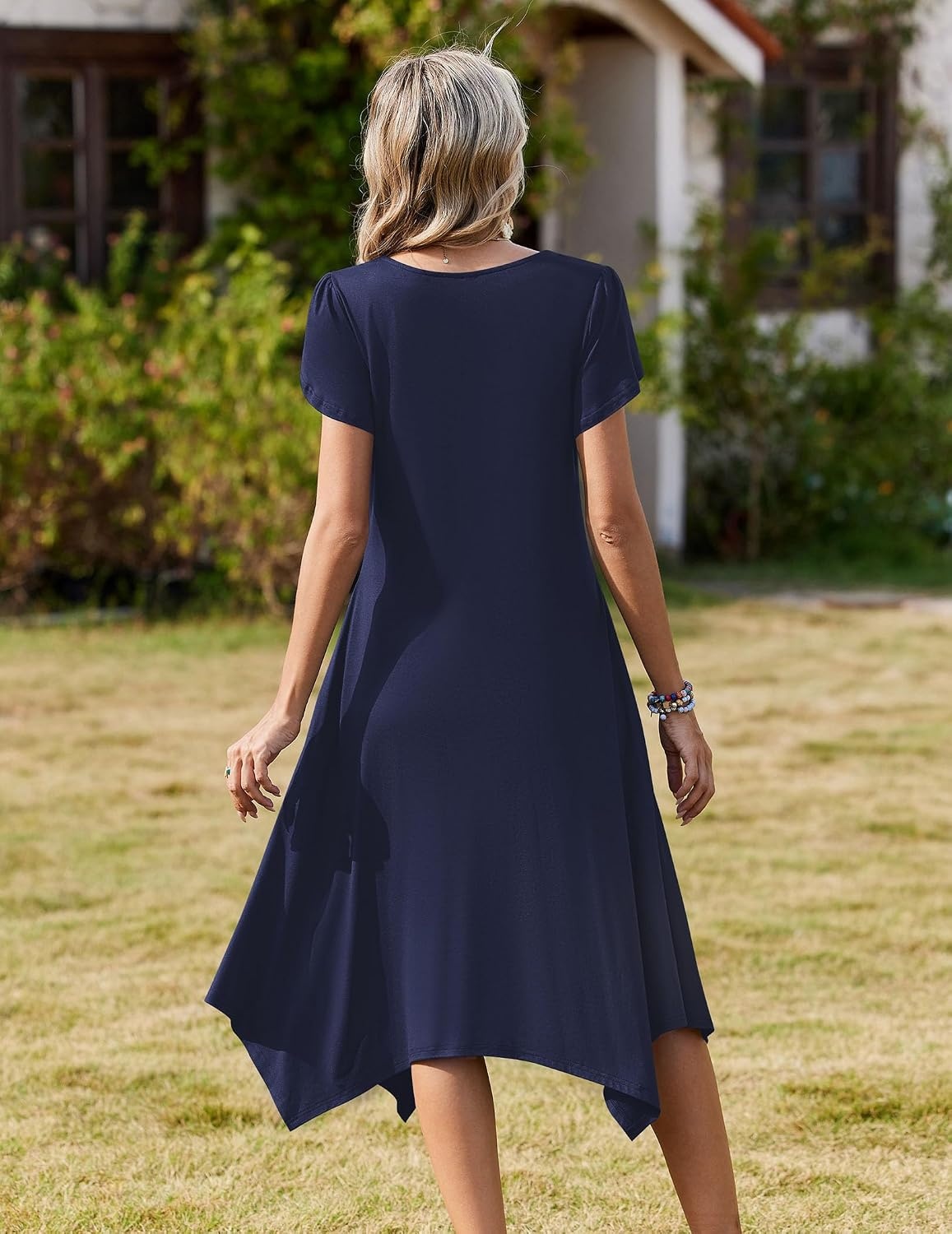 image:imageZeagoo Womens Casual Dress for Summer Loose Hankerchief Flare Midi SundressSolid Navy