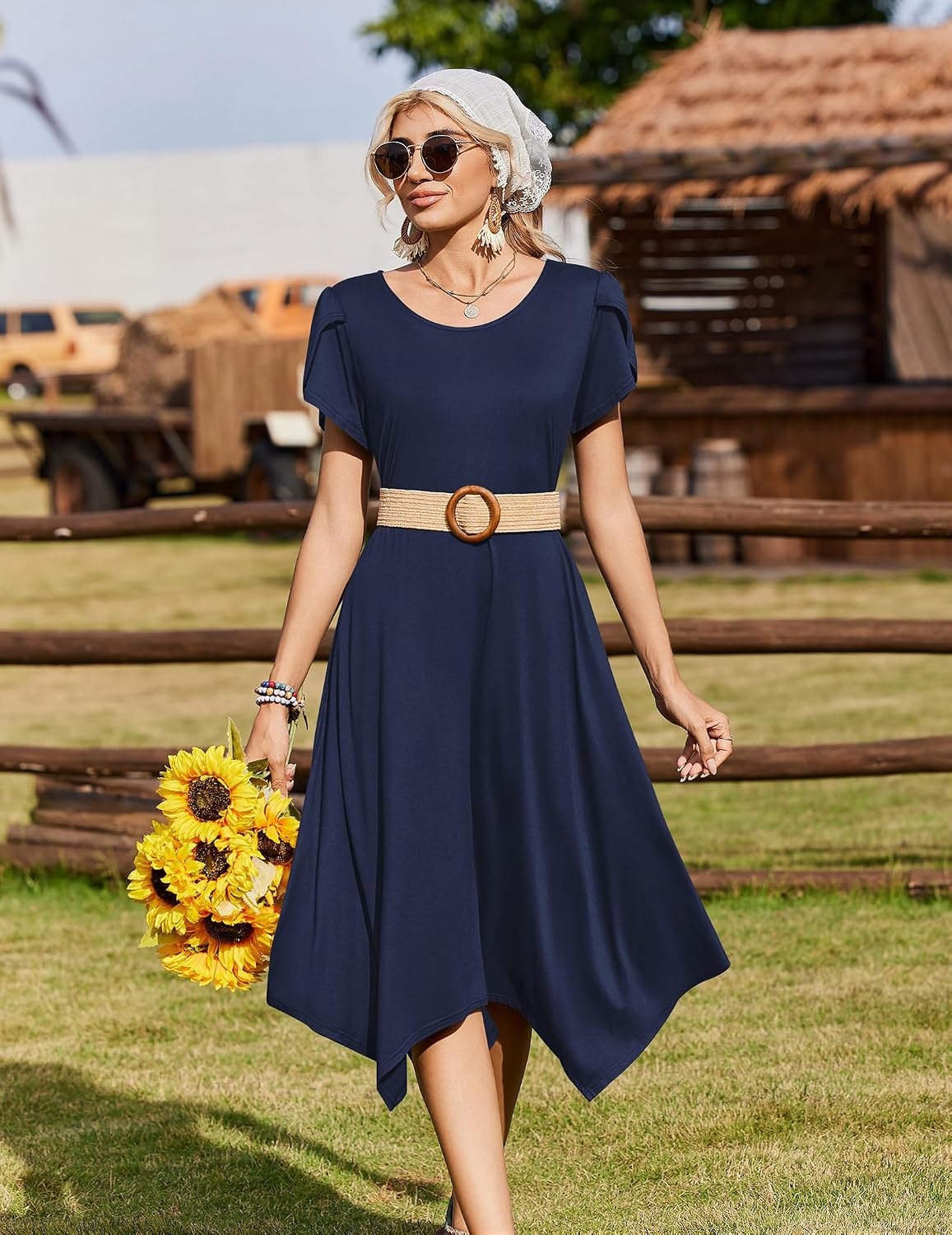 image:imageZeagoo Womens Casual Dress for Summer Loose Hankerchief Flare Midi SundressSolid Navy