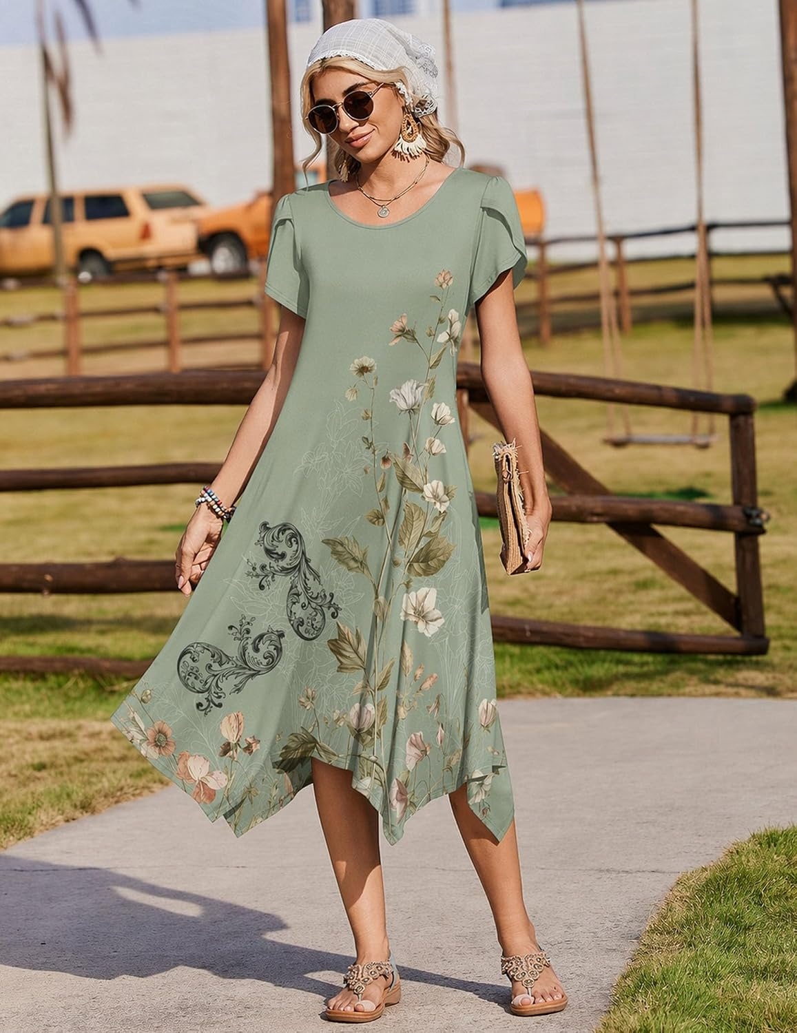 image:imageZeagoo Womens Casual Dress for Summer Loose Hankerchief Flare Midi SundressWf171