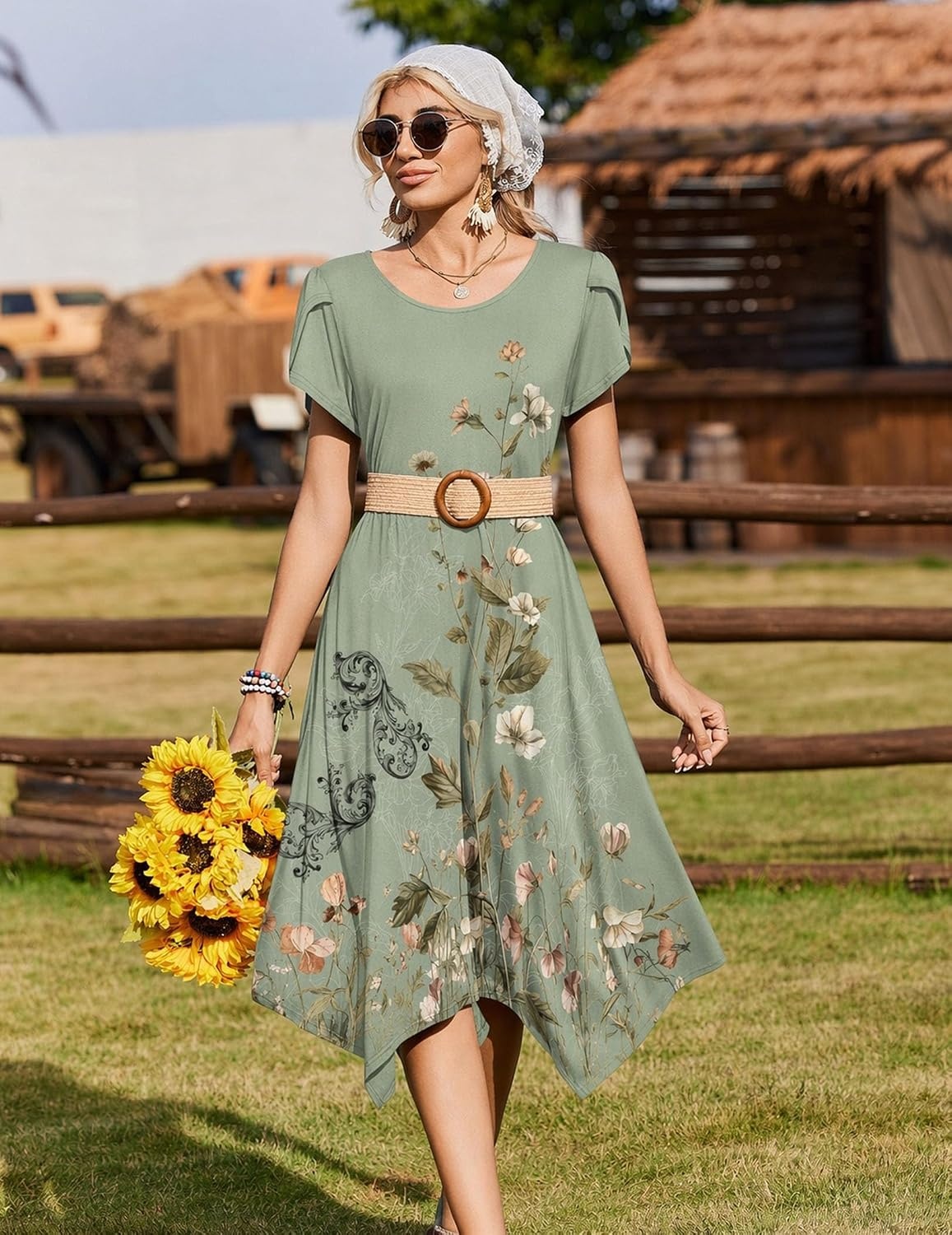 image:imageZeagoo Womens Casual Dress for Summer Loose Hankerchief Flare Midi SundressWf171