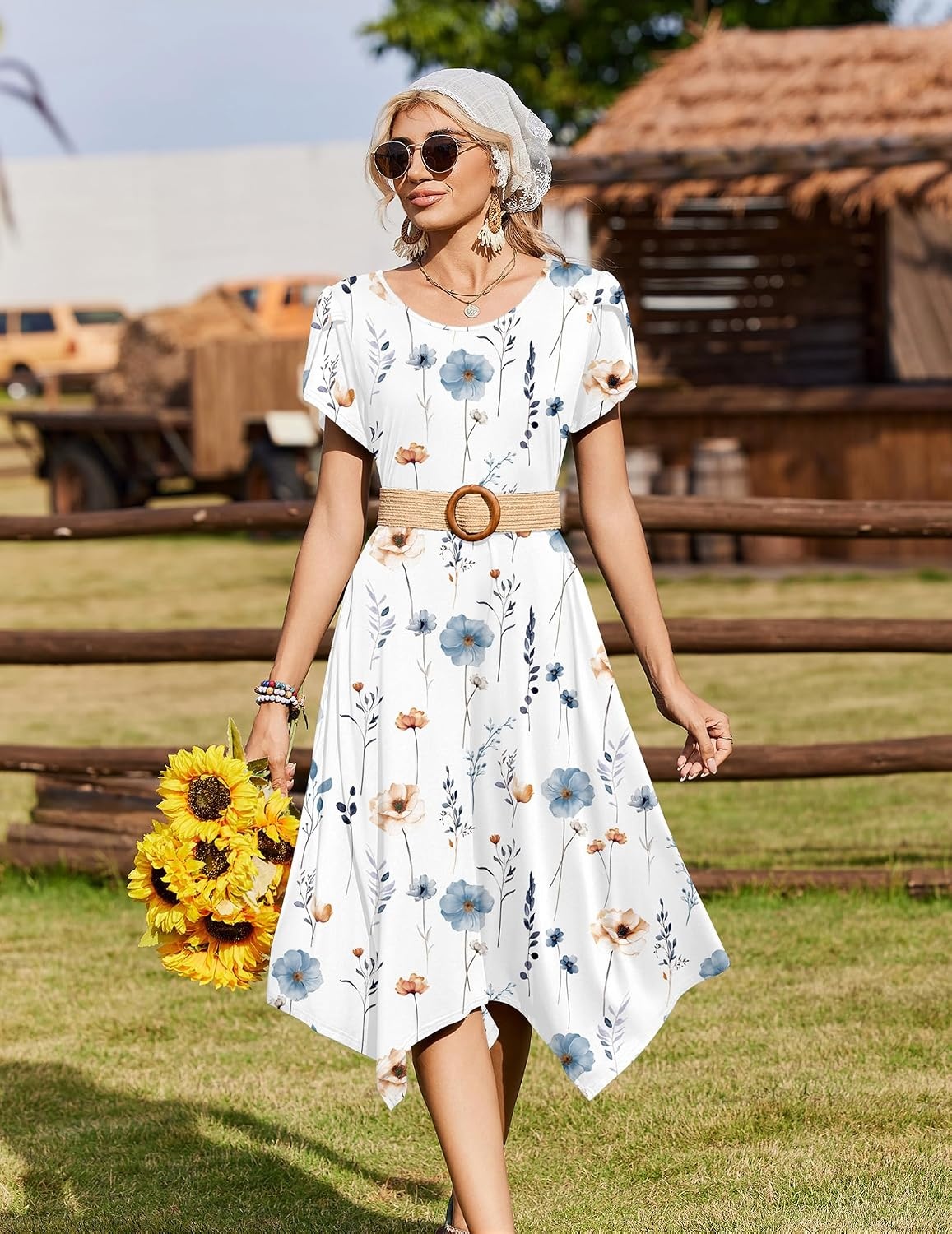 image:imageZeagoo Womens Casual Dress for Summer Loose Hankerchief Flare Midi SundressWhite