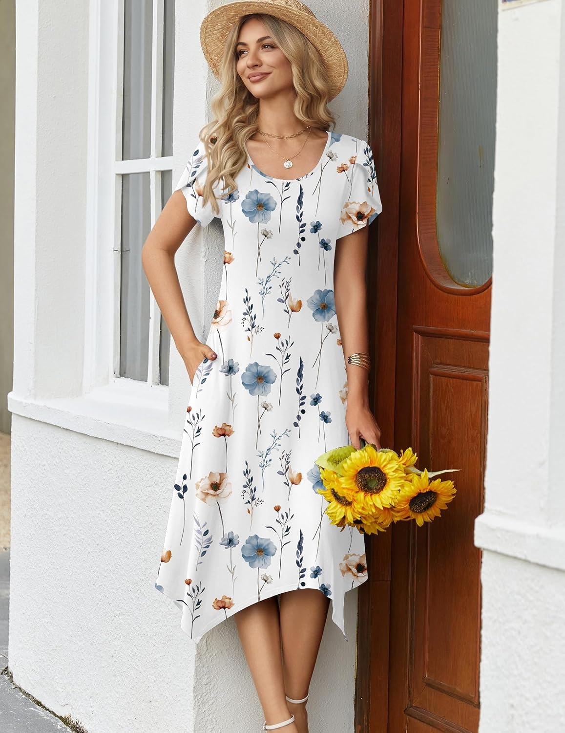 image:imageZeagoo Womens Casual Dress for Summer Loose Hankerchief Flare Midi SundressWhite