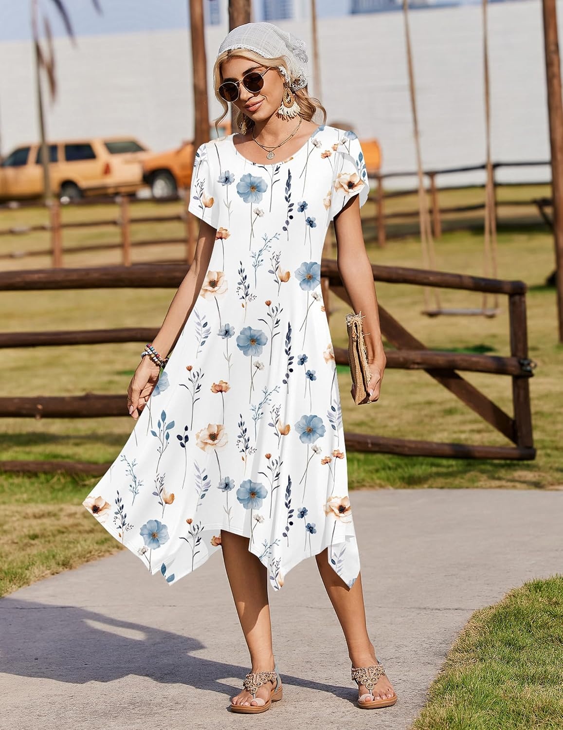 image:imageZeagoo Womens Casual Dress for Summer Loose Hankerchief Flare Midi SundressWhite