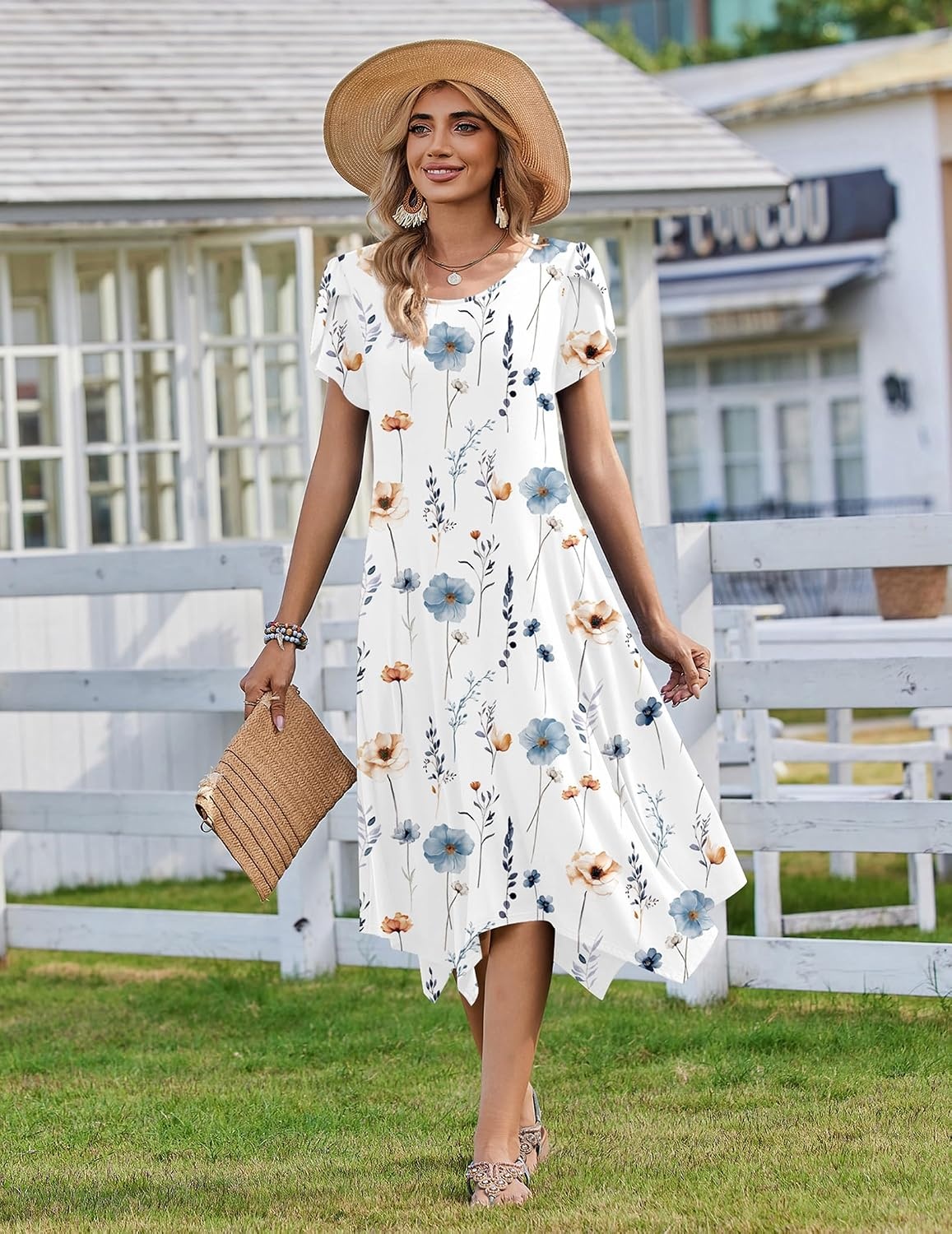 image:imageZeagoo Womens Casual Dress for Summer Loose Hankerchief Flare Midi SundressWhite