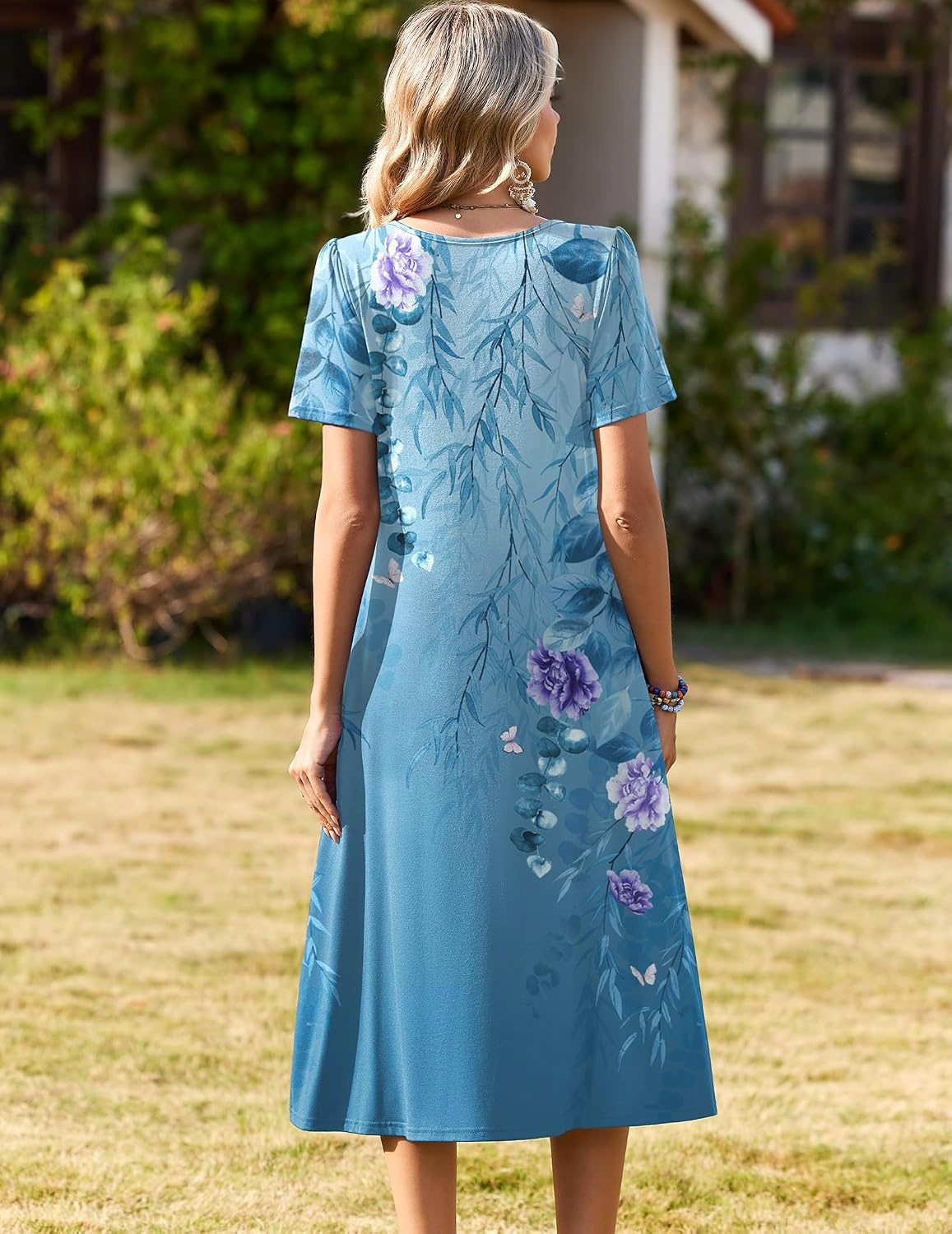image:imageZeagoo Womens Casual Dresses for Summer Short Sleeve Flare Midi Dress Beach01 Blue Floral