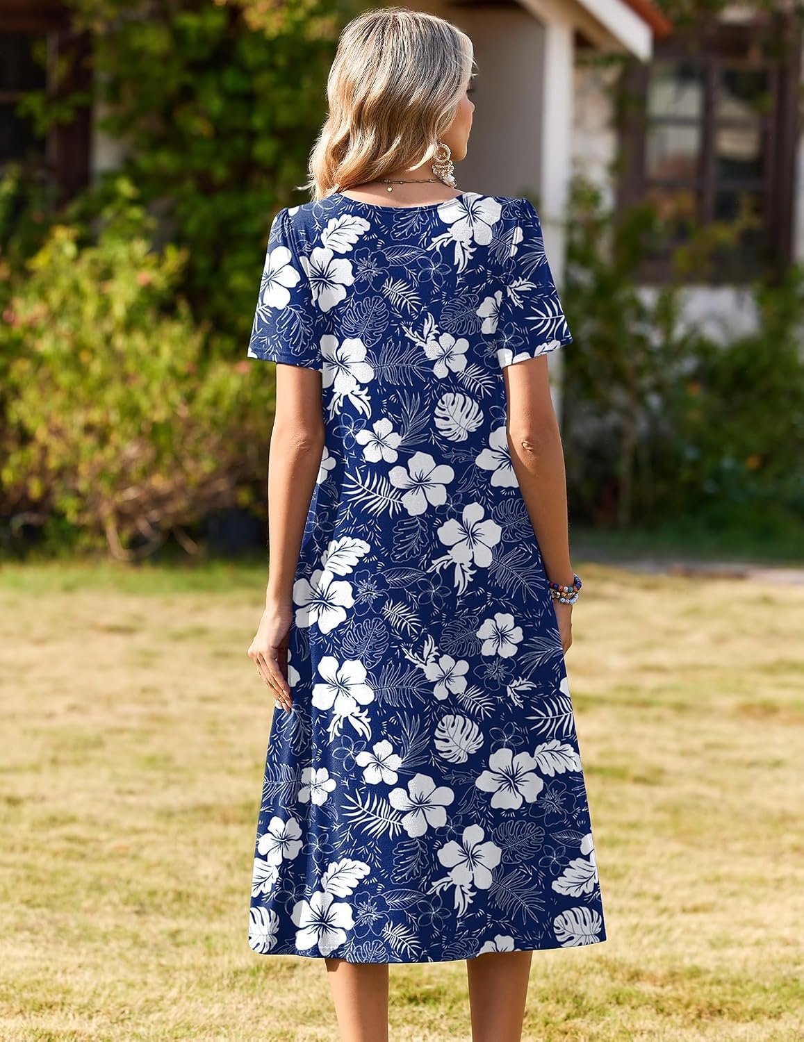 image:imageZeagoo Womens Casual Dresses for Summer Short Sleeve Flare Midi Dress Beach02 Navy Floral