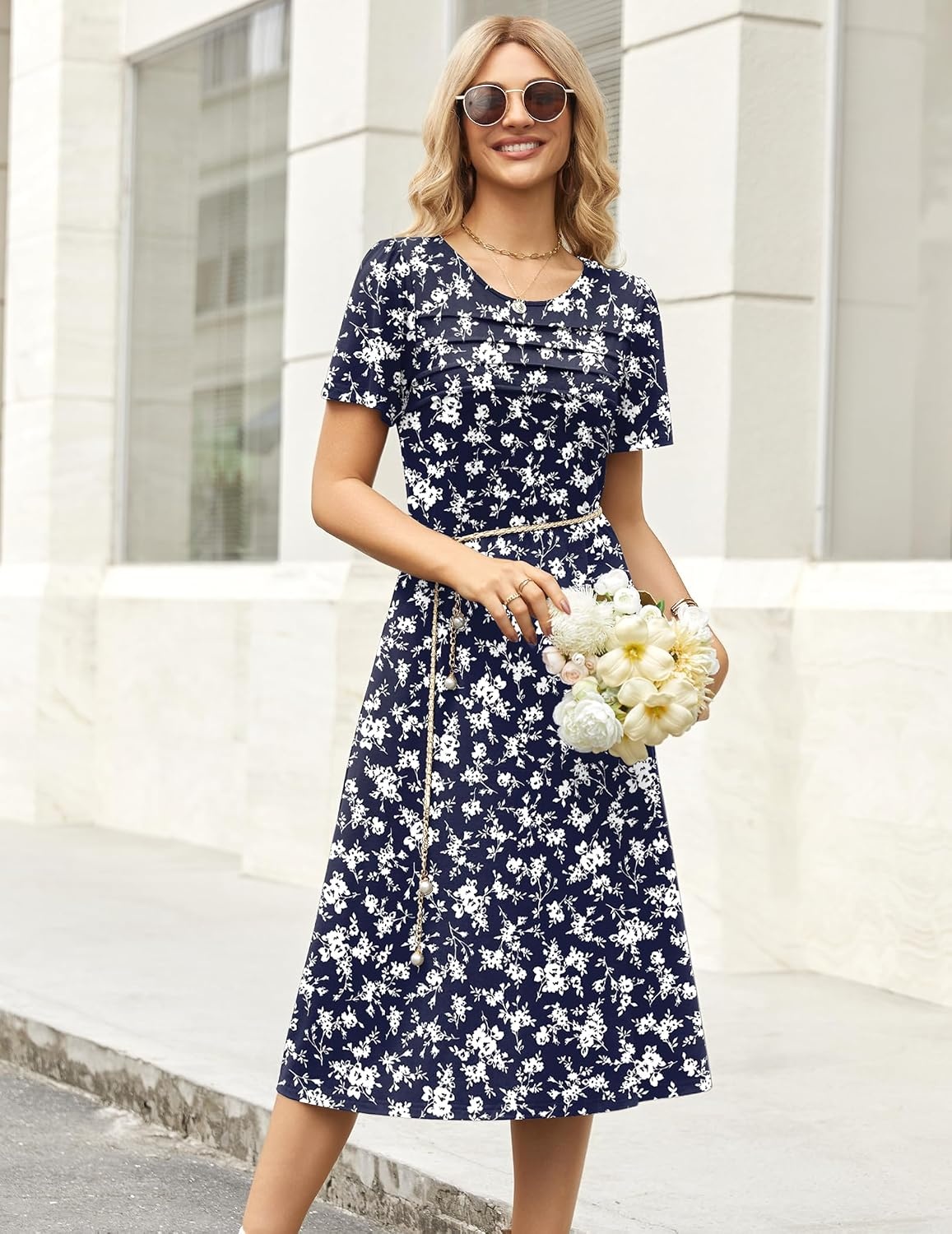 image:imageZeagoo Womens Casual Dresses for Summer Short Sleeve Flare Midi Dress Beach03 Blue