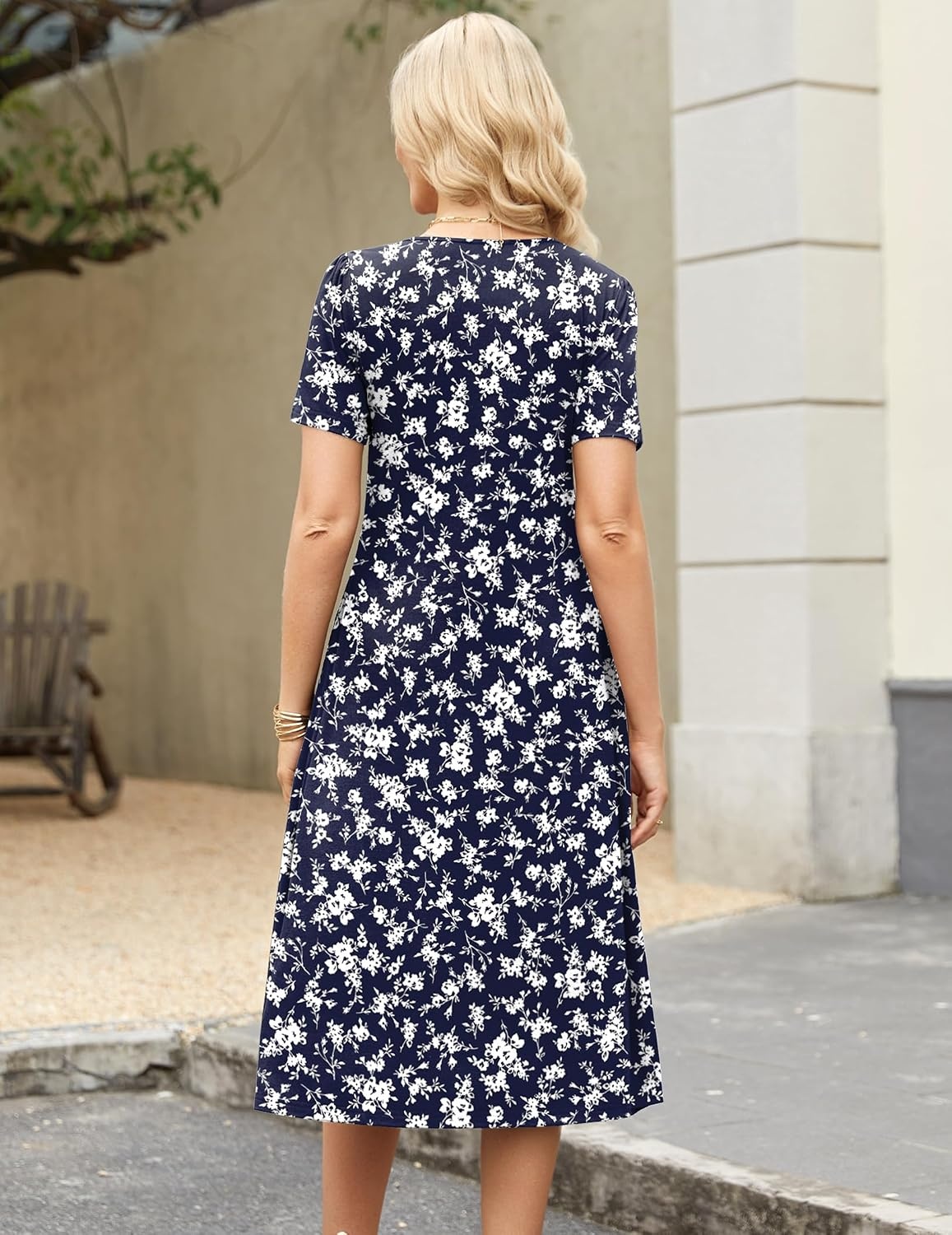 image:imageZeagoo Womens Casual Dresses for Summer Short Sleeve Flare Midi Dress Beach03 Blue