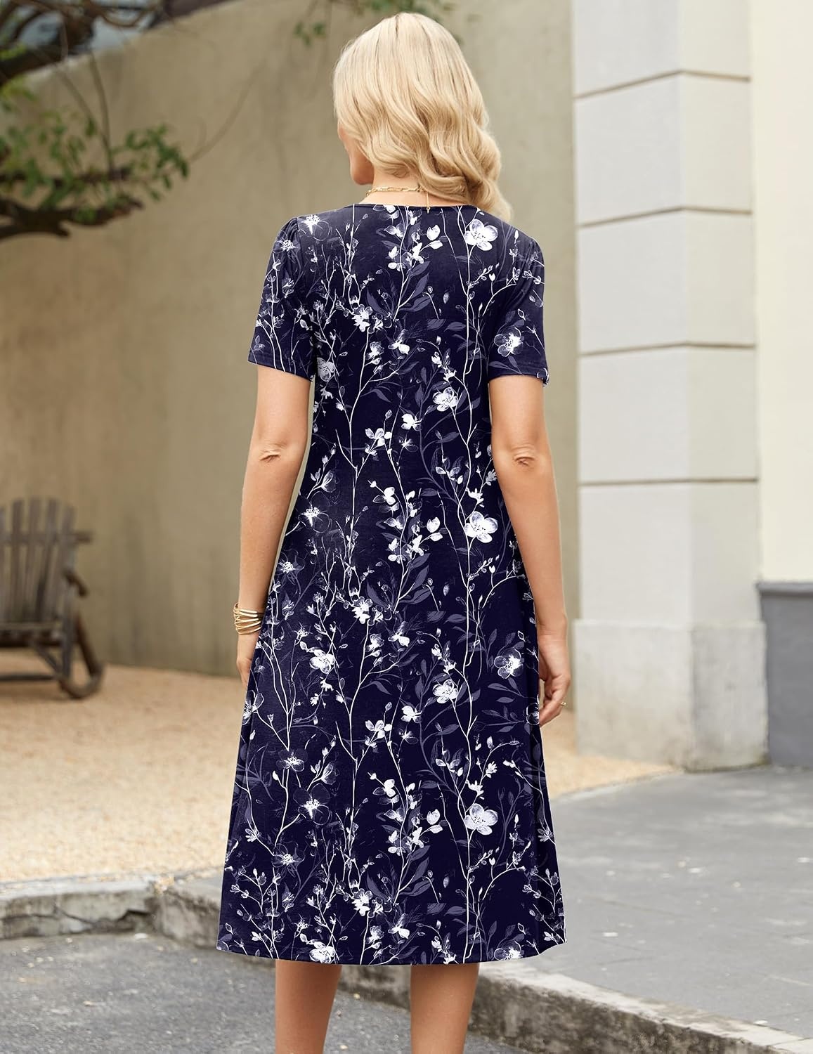 image:imageZeagoo Womens Casual Dresses for Summer Short Sleeve Flare Midi Dress Beach03 Navy Floral