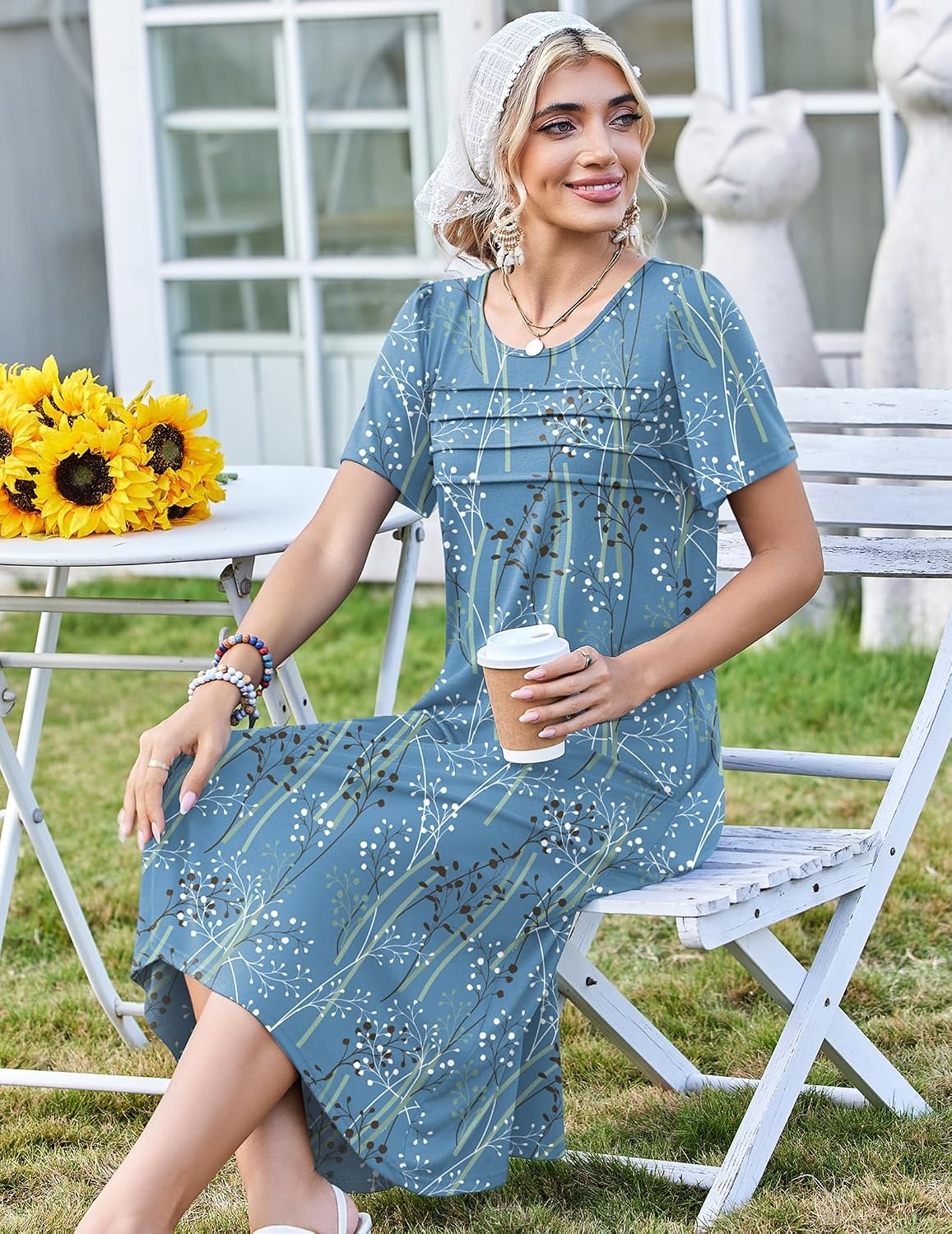 image:imageZeagoo Womens Casual Dresses for Summer Short Sleeve Flare Midi Dress Beach04 Blue