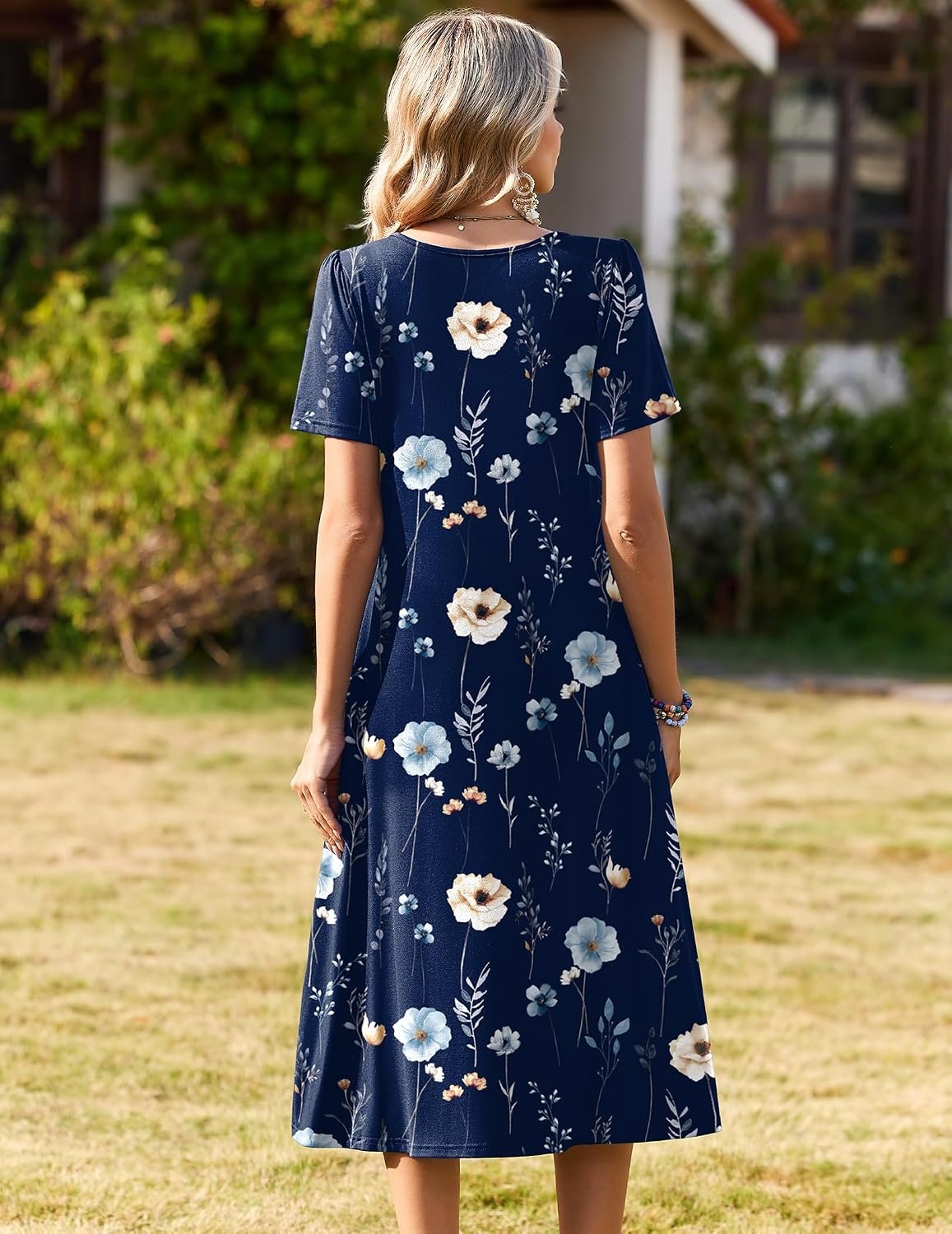 image:imageZeagoo Womens Casual Dresses for Summer Short Sleeve Flare Midi Dress Beach04 Navy Floral